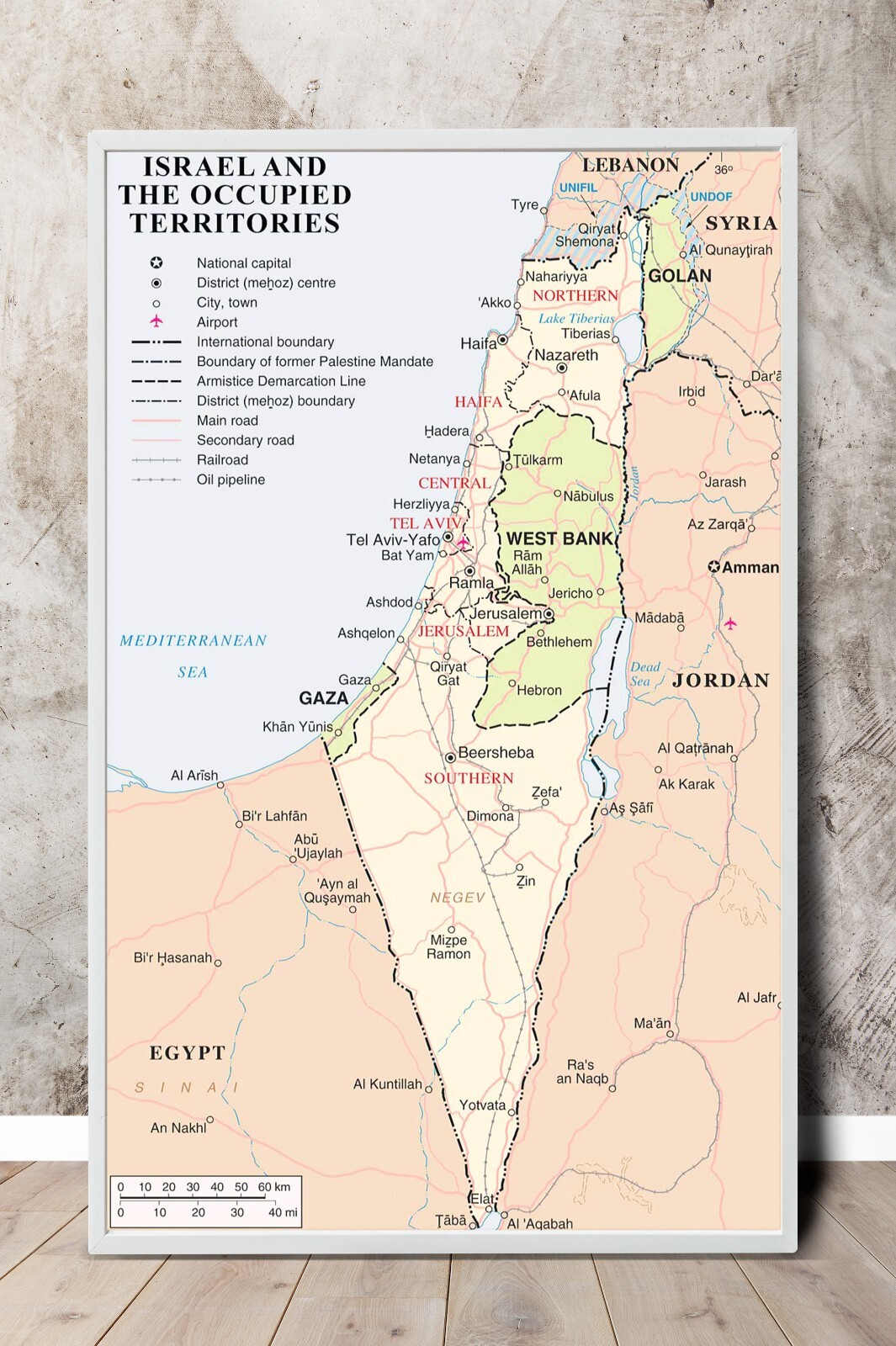 Israel and Occupied Territories 2018 Map Palestine War Gaza West Bank Lebanon