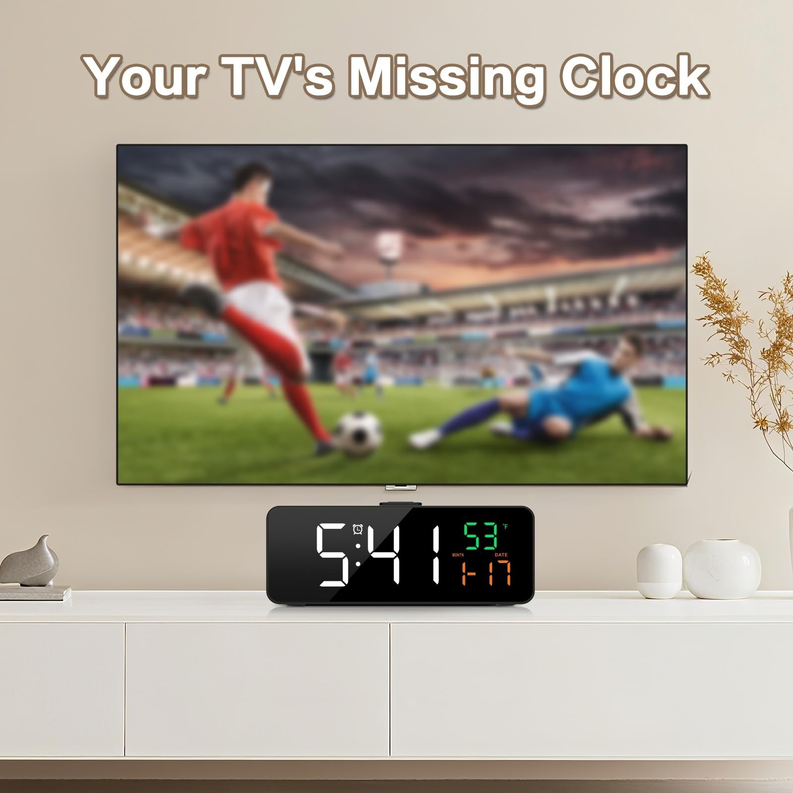 3-in-1 Digital Clocks for Living Room with Temperature, Date & Time Display -…