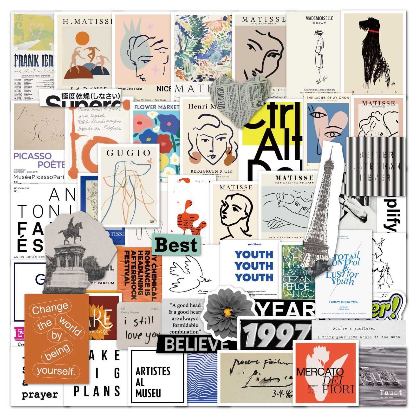 300pcs Famous Painting Vinyl Stickers, Artist Matisse Bauhaus VanGogh Monet