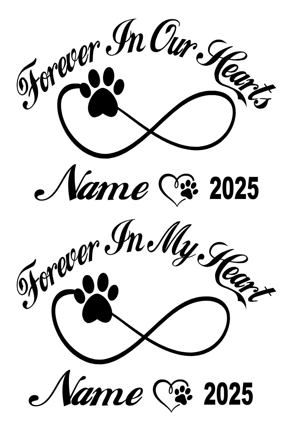 Pet Memorial Decal Personalized Dog / Cat Paw Print Forever Loved Vinyl Sticker