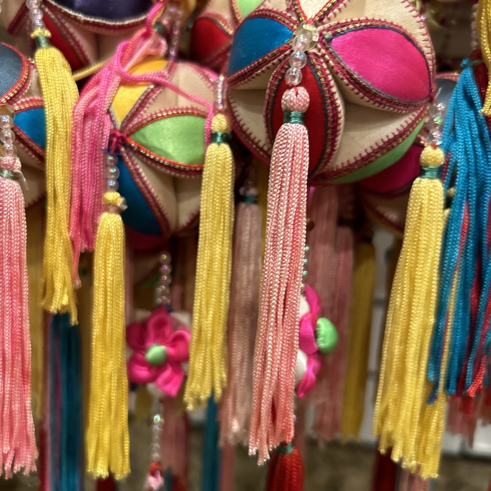 Vintage Asian Home Decor Wall Hanging Butterfly Ball Ornament Handmade Colorful