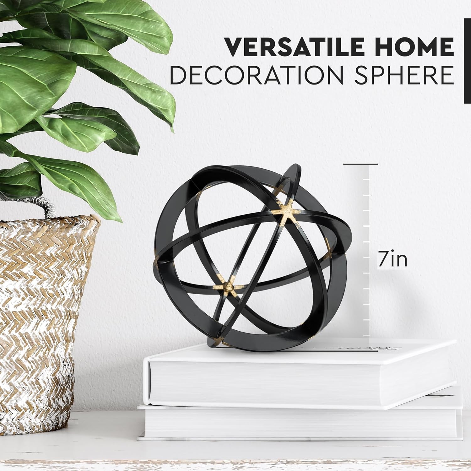 Decorative Sphere for Home Decor – Black & Gold, Hand Painted,Modern Decorative