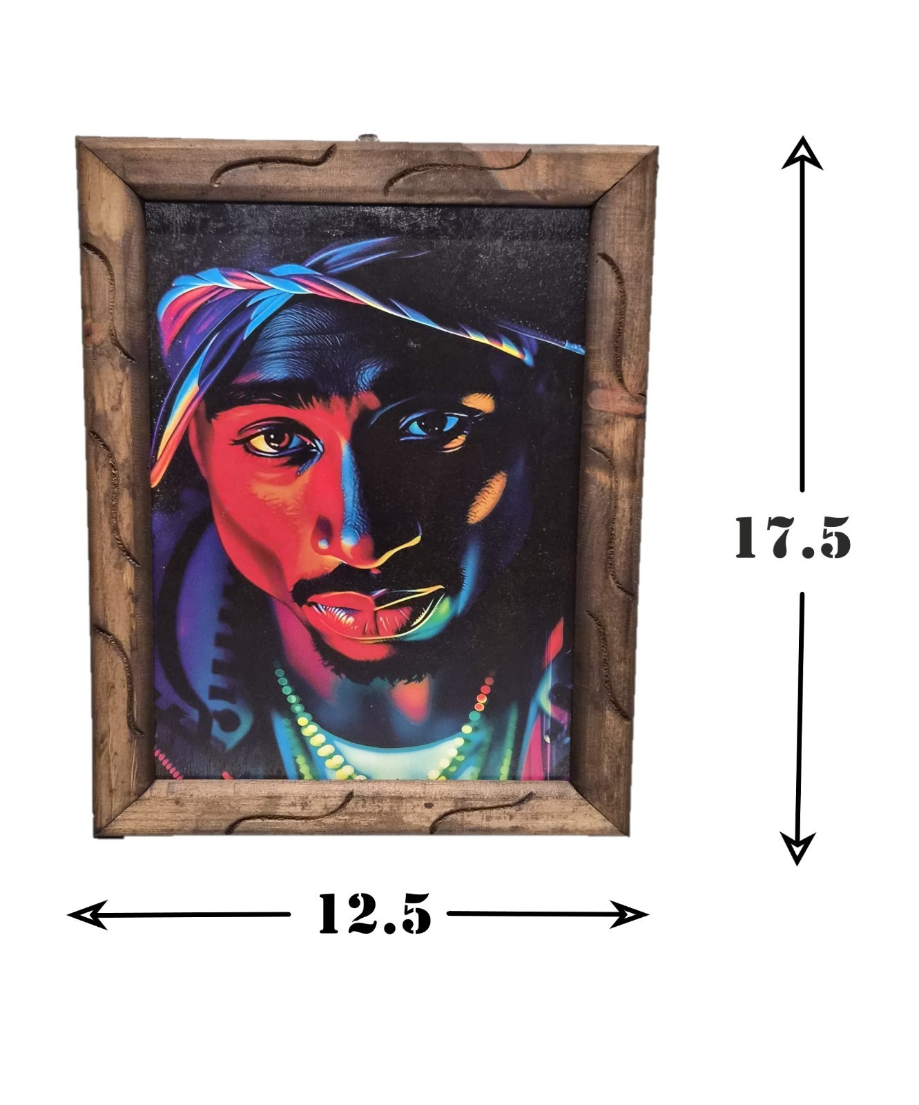 Tupac Shakur Neon Wall Art, 12×18 Framed 2Pac Portrait, Handcrafted Rustic Wood