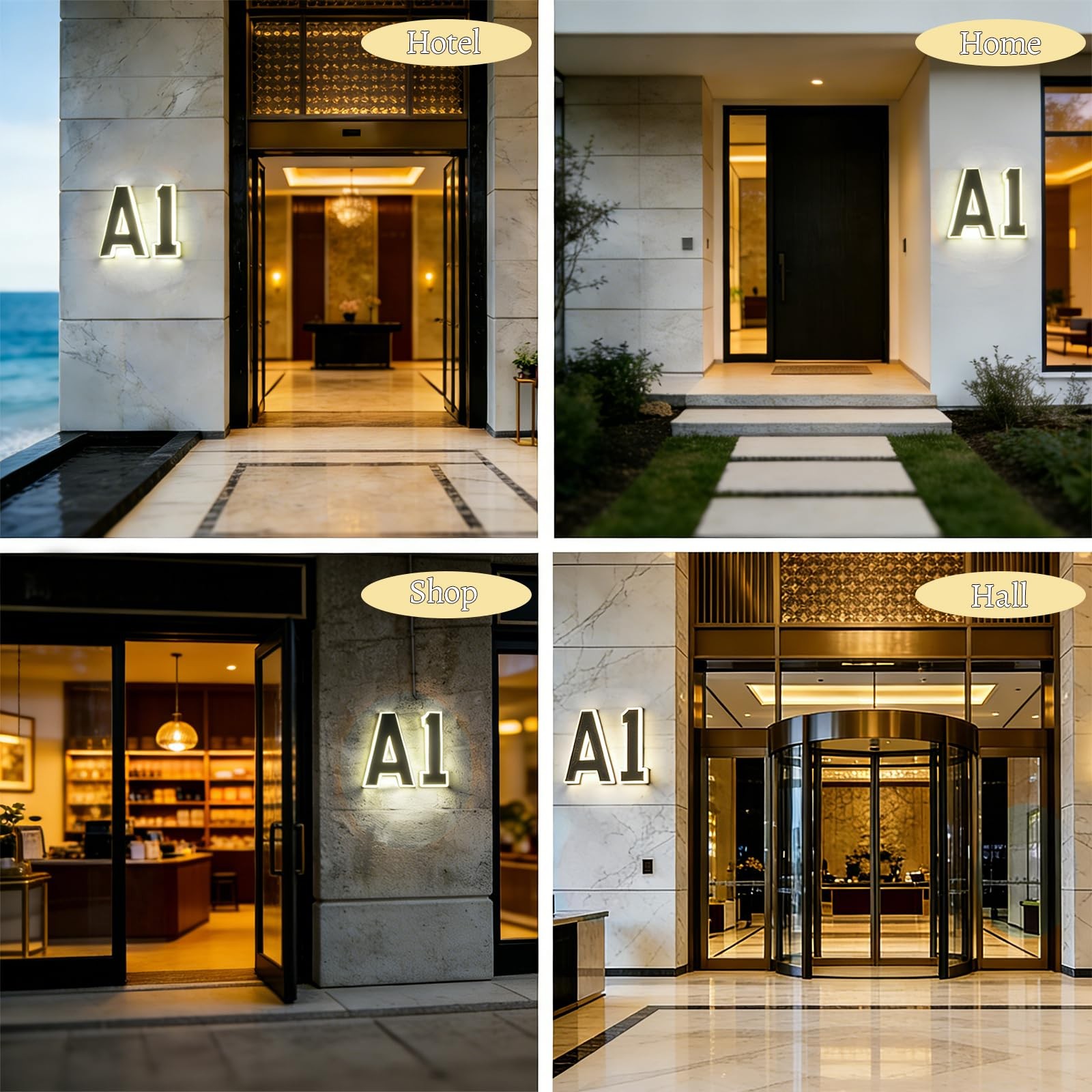 9 Inch Solar Lighted House Numbers for Outside, Waterproof LED Illuminated Addre
