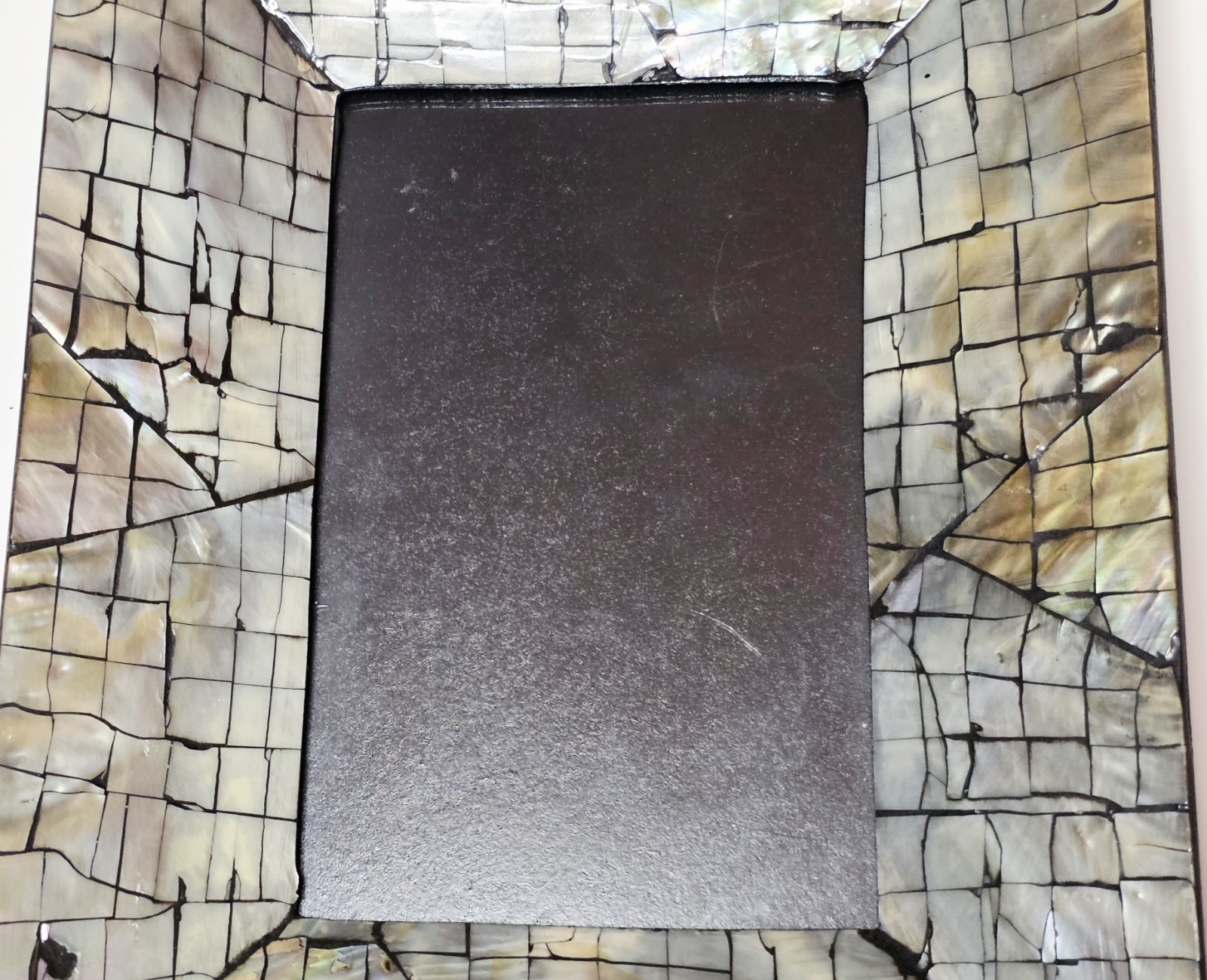 Handcrafted Shimmering Shell Picture Frame Mosaic Crackle 9×7 Vietnam Vtg