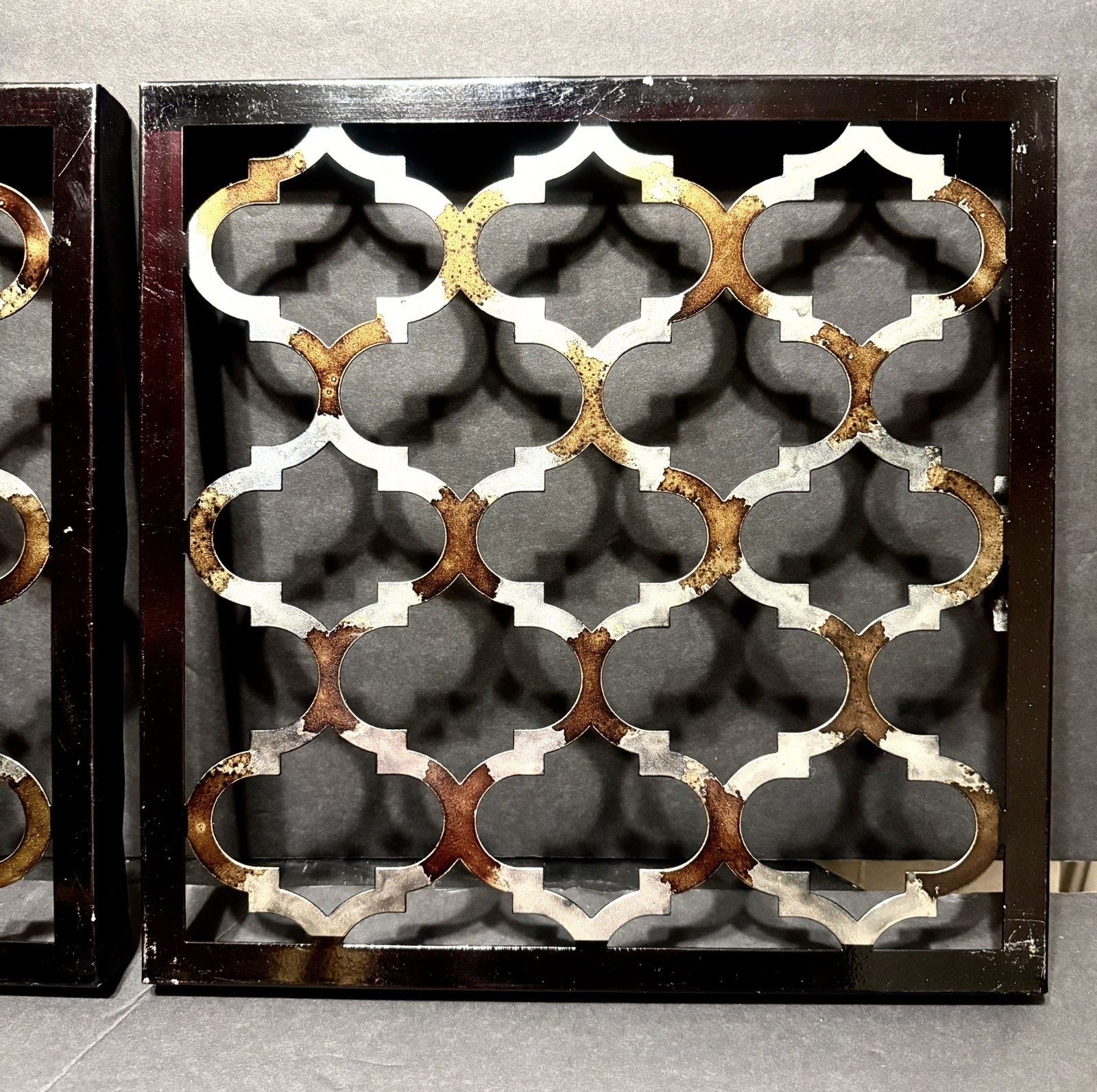 Beautiful Set of 2 Square Metal Wall Art Abstract Tuscan Rustic 12 x 12