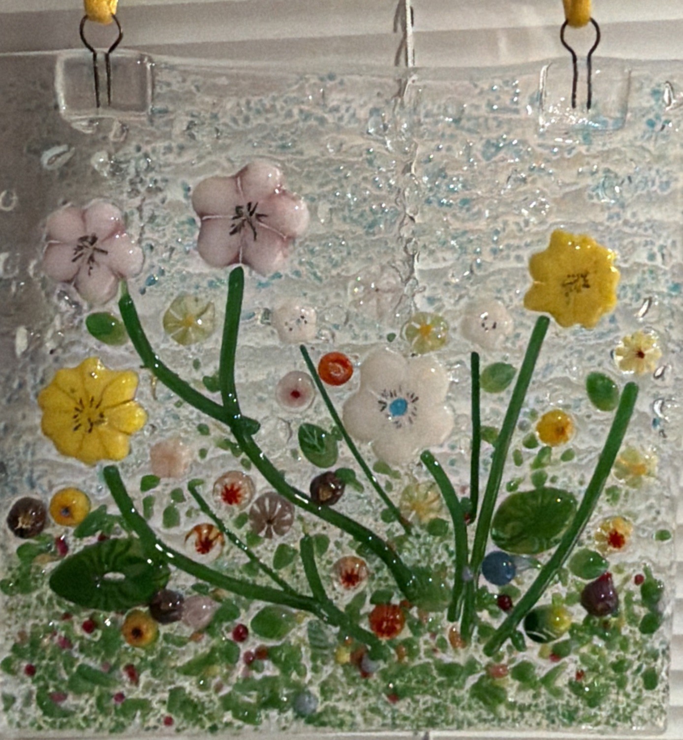 Fused Glass Handmade Square 4”x 4” Multicolor Sun Catcher Signed By Artist
