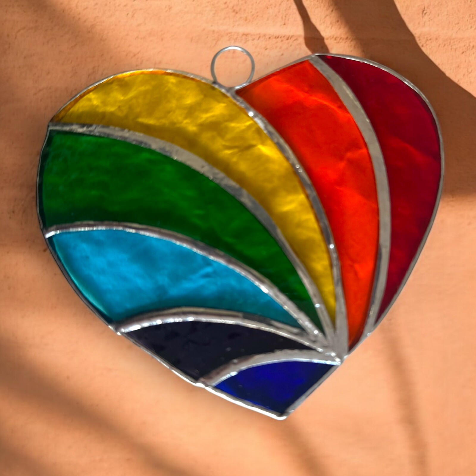 NEW Rainbow Multicolor Heart Stained Glass Suncatcher Decoration Art Handmade