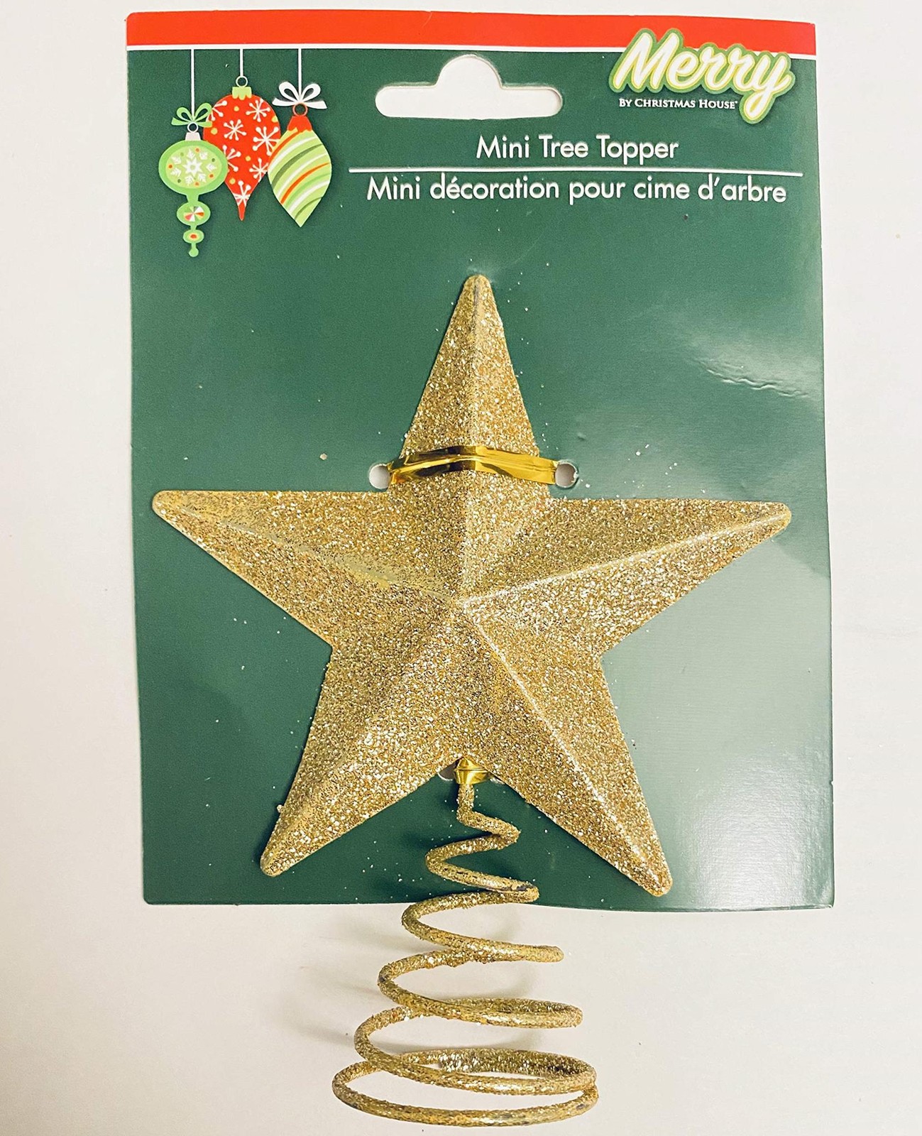 Gold Glitter Miniature 5 Point Star Tree Topper – 4 x 4.75 Inches