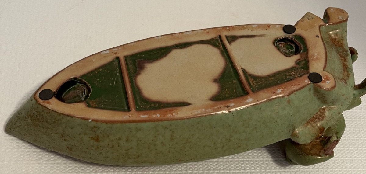 Glazed Green Art Decor Ceramic Leaf Dish Tray Perching Birds Collectible