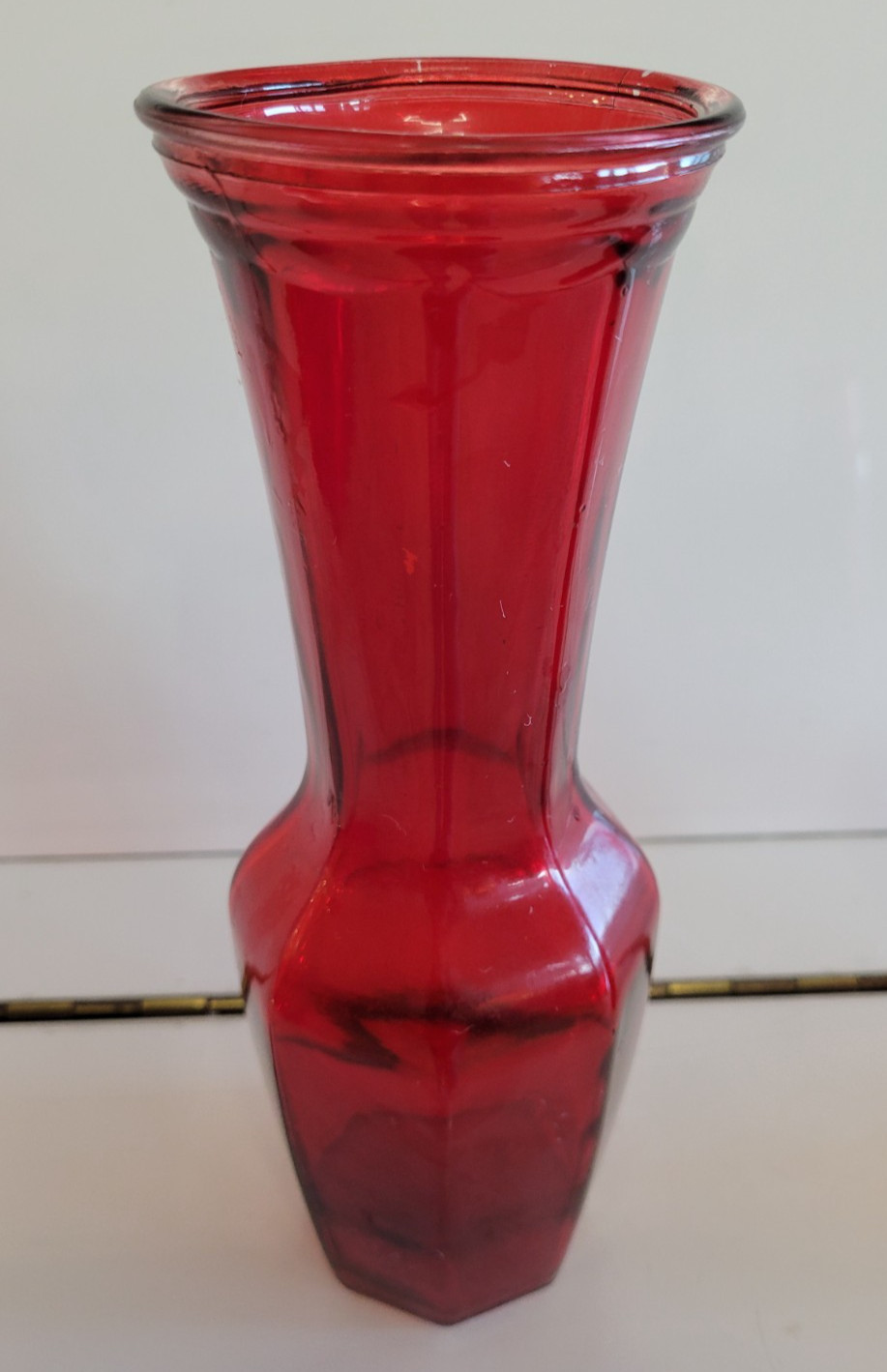 3 RUBY RED DECORATIVE BOTTLES ASYMMETRICAL CYLINDER AND DIAMOND POINT