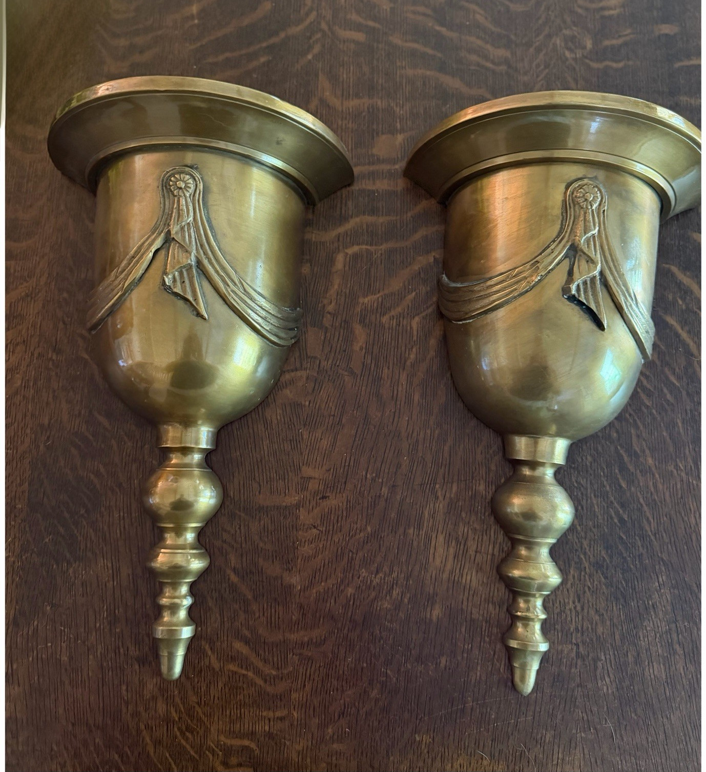 Pair Metal Wall-Mounted Sconces Swag Design Made in India 12 in