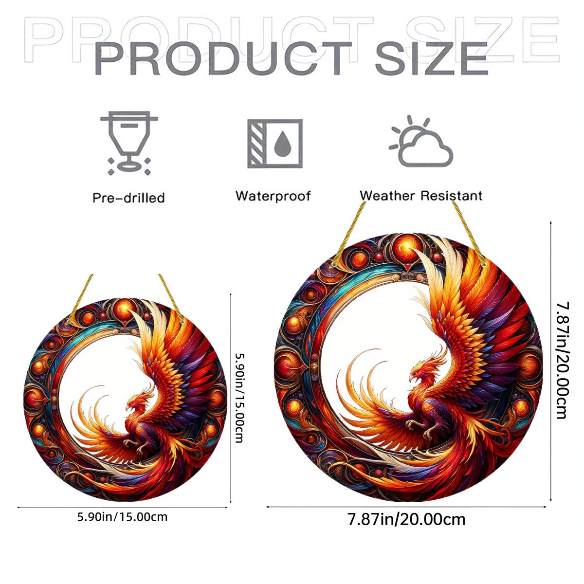 Acrylic Phoenix Round Hanging Decor Colorful Mythical Bird Art for Home Window