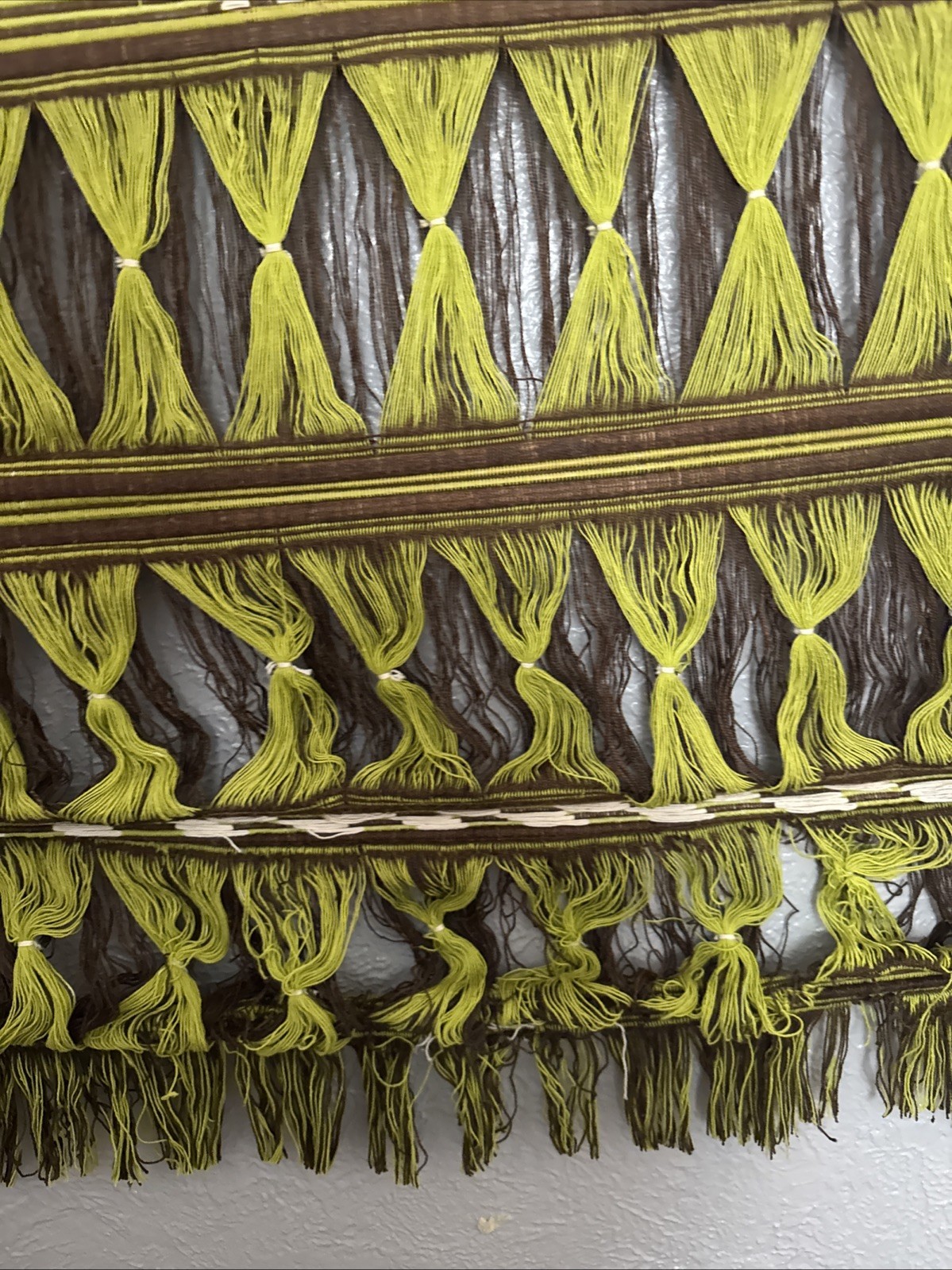 Vintage 70s Handwoven Fiber Art Wall Hanging 33.5”x 61” Approx/Boho MCM textile
