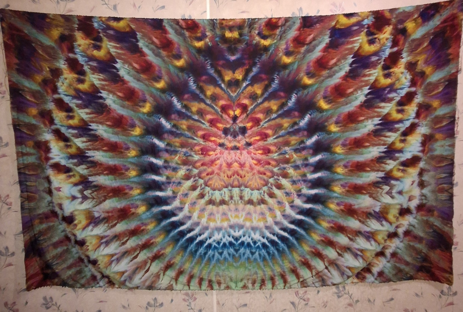 Stunning Quality Handmade Tie Dye Tapestry 44x72in. “Occult Flame” Wall Art