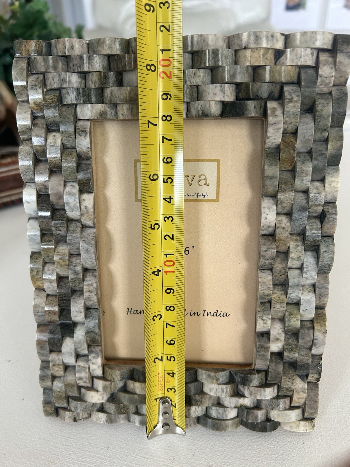 Purva Handcrafted Horn Bone Inlay Picture Frame 4×6 Basketweave Gray Mosaic Boho