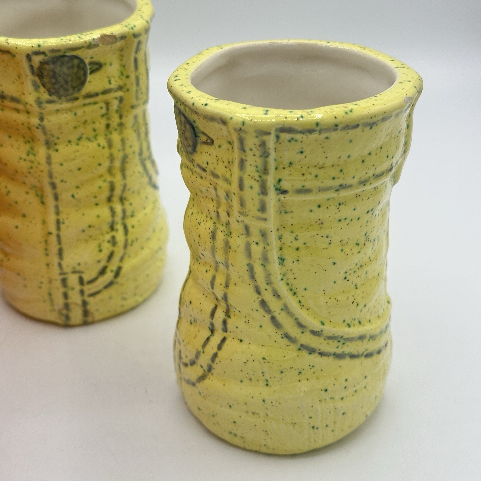 6 Retro Vases Denim Jeans Style Ceramic Cups Set Orange Lime Atomic 4″ 60s