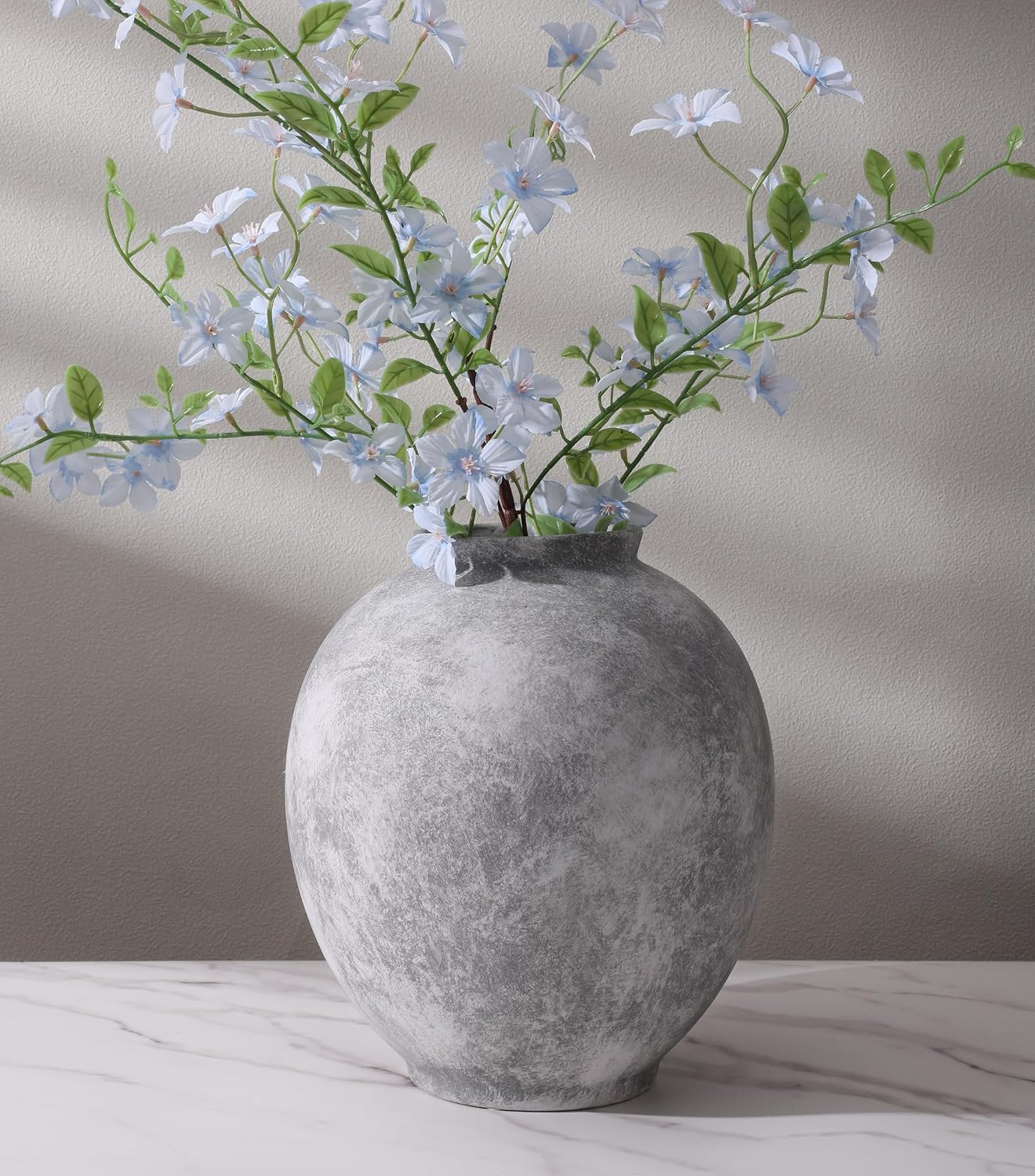 Large Ceramic Vase, 9.8 Inch Rustic Farmhouse Flowers Vase for Home Decor, Sands