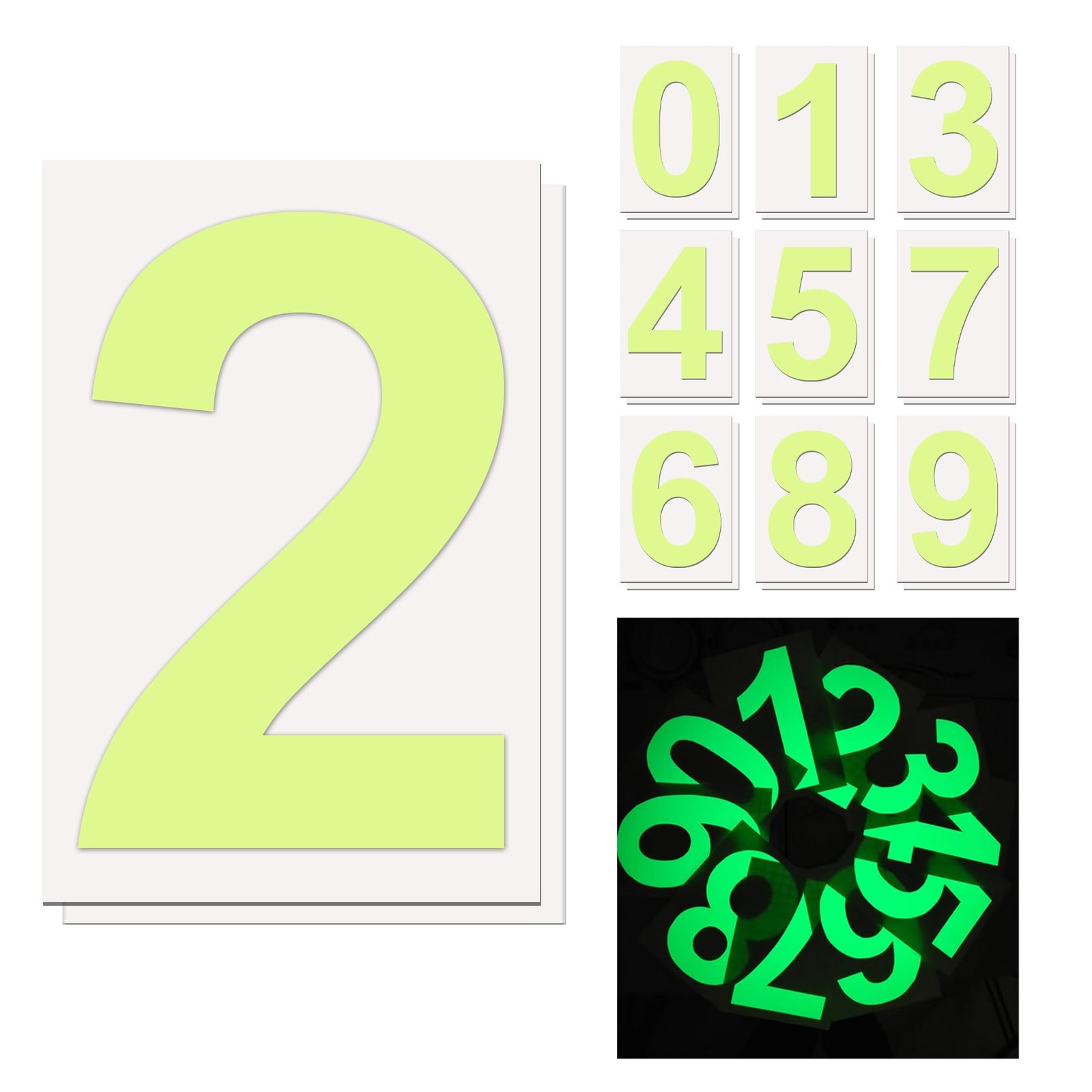 30 Numbers, Glow at Night Mailbox Number Stickers Pack, 2.4″, Waterproof Numb