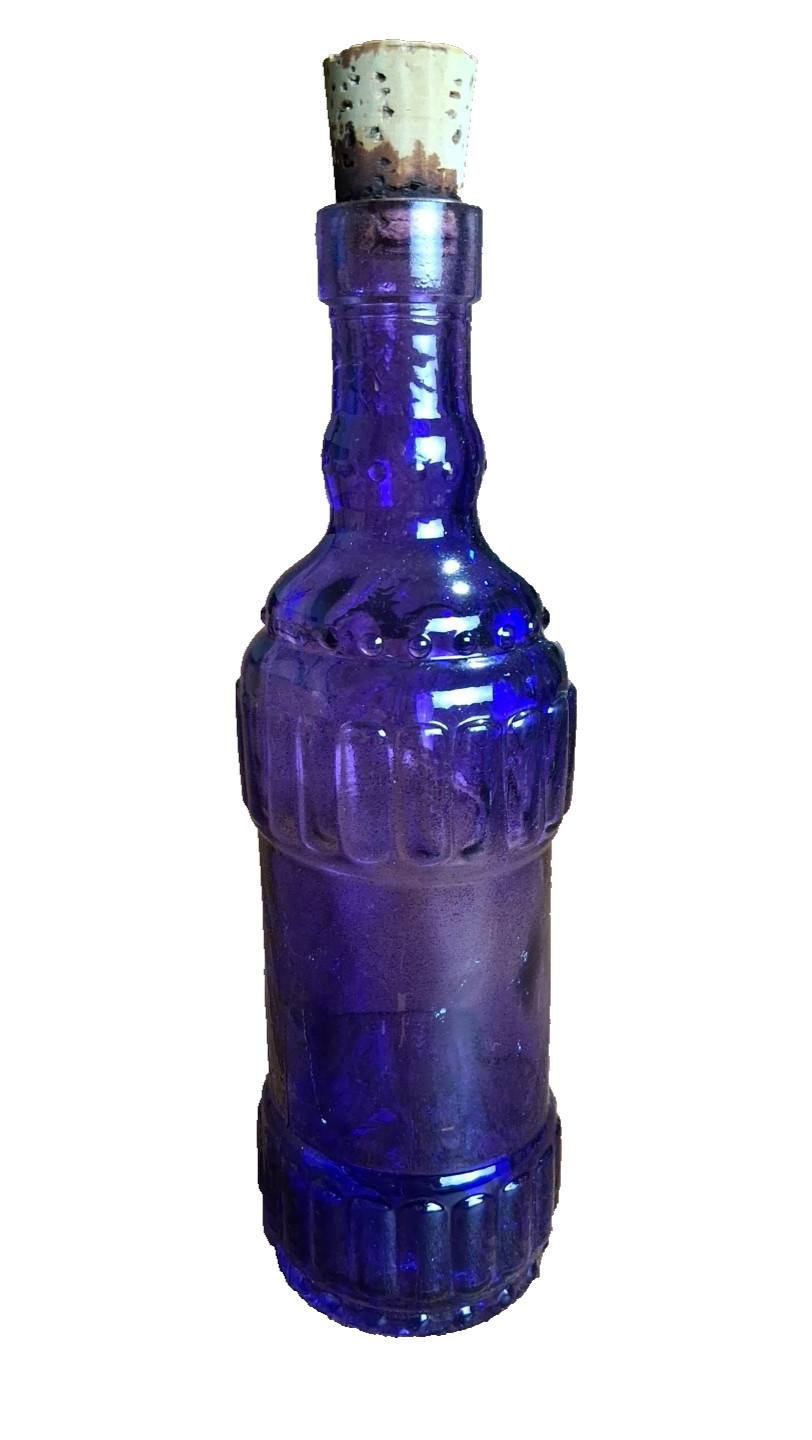 Vintage Cobalt Wine Blue Glass Decorative Textured Bottle 9″