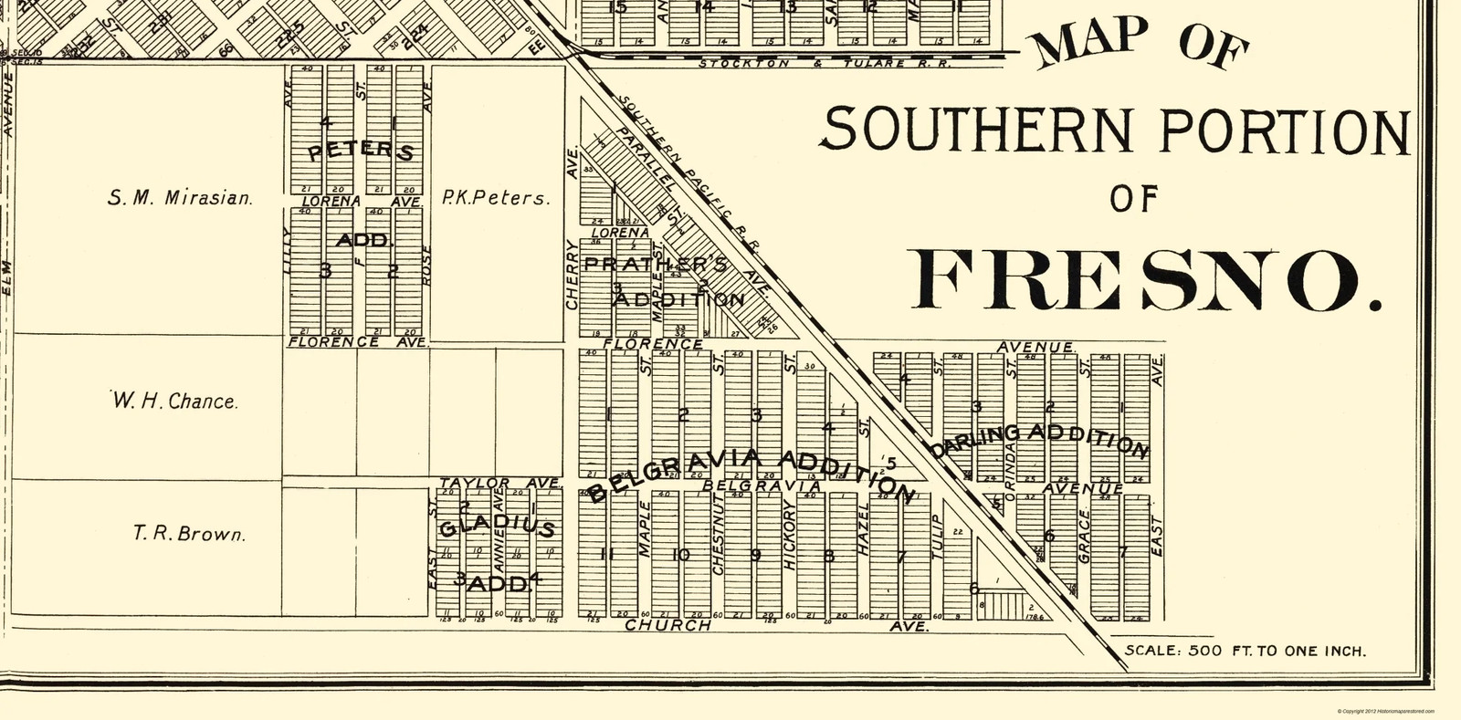 Historic City Map – Fresno Southern California – Thomas 1892 – Vintage Wall Art