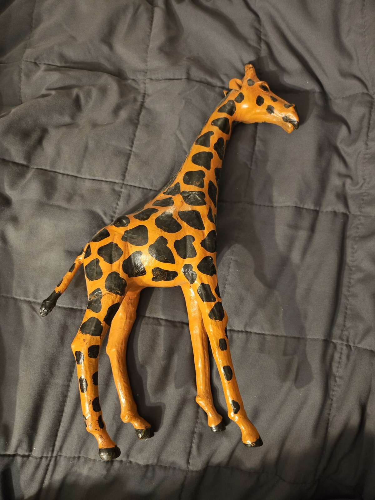 Handmade @17.5 ” Tall Standing Leather Giraffe Art Figurine Hand Painted