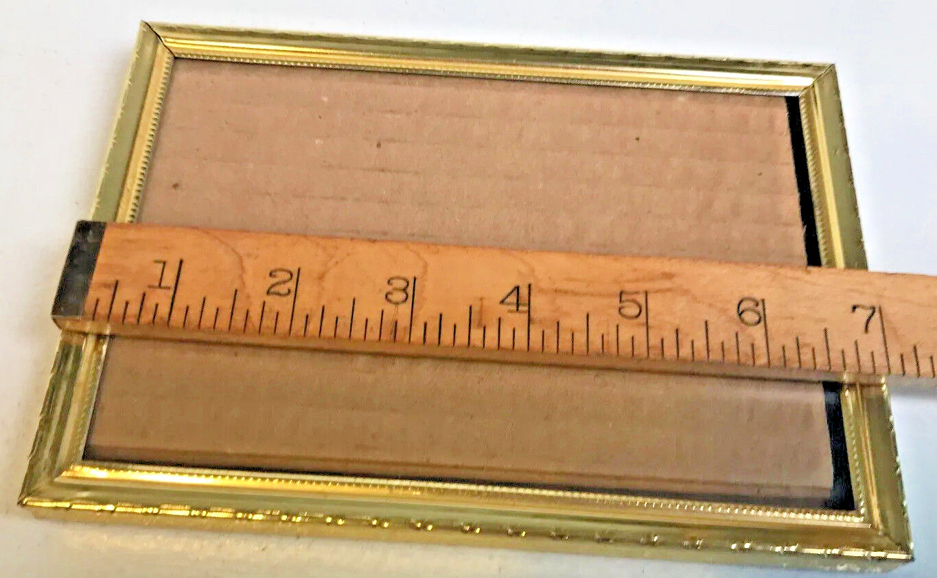 Vintage Brass Tone H/V Standing Picture Frame Cardboard Back Cl Glass 4.75 x 6″