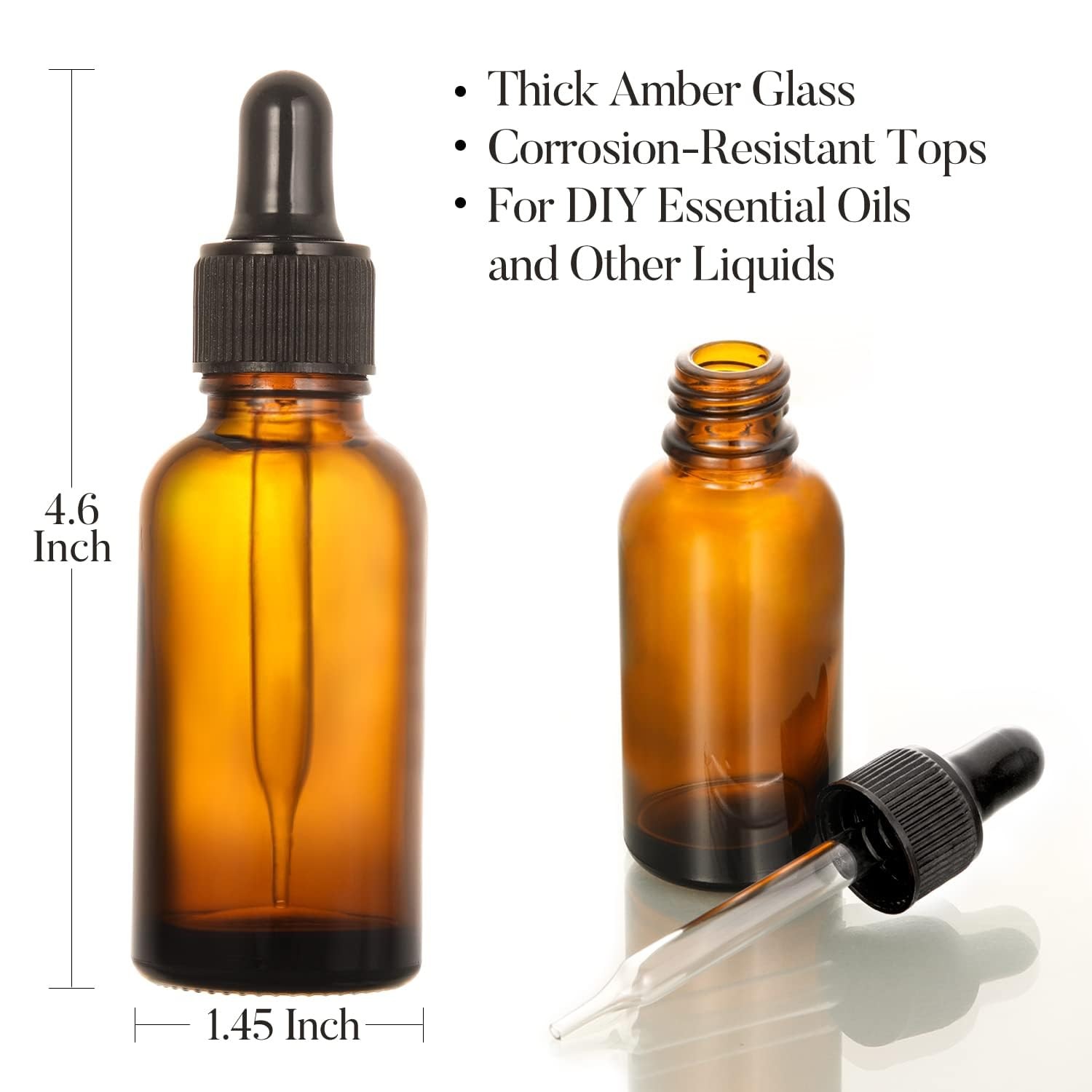 4 Pack, 2 oz Bottles with Dropper & 1 Funnel & 4 Labels – 2OZ, Amber