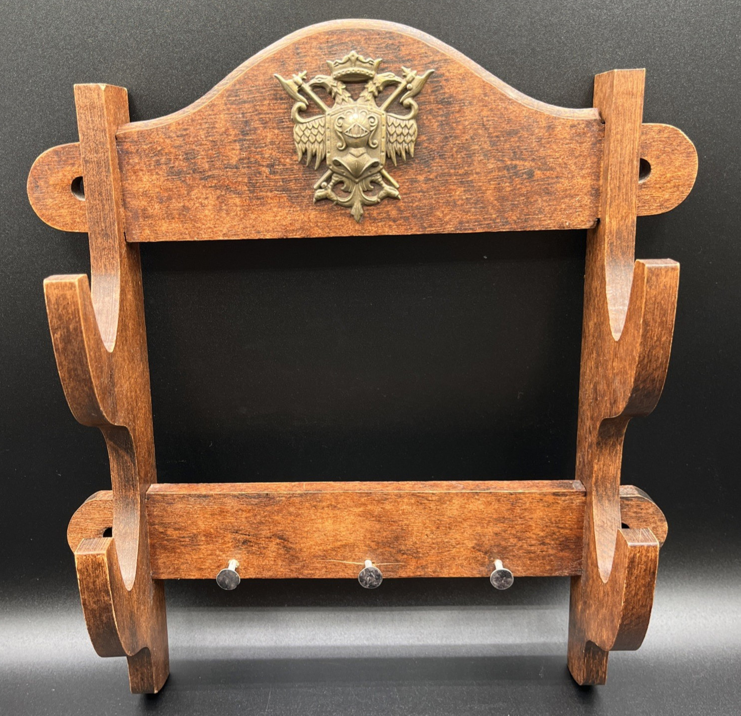 Medieval Sword Wall Rack Wooden Heraldic Coat of Arms Crest Knight Display LARP