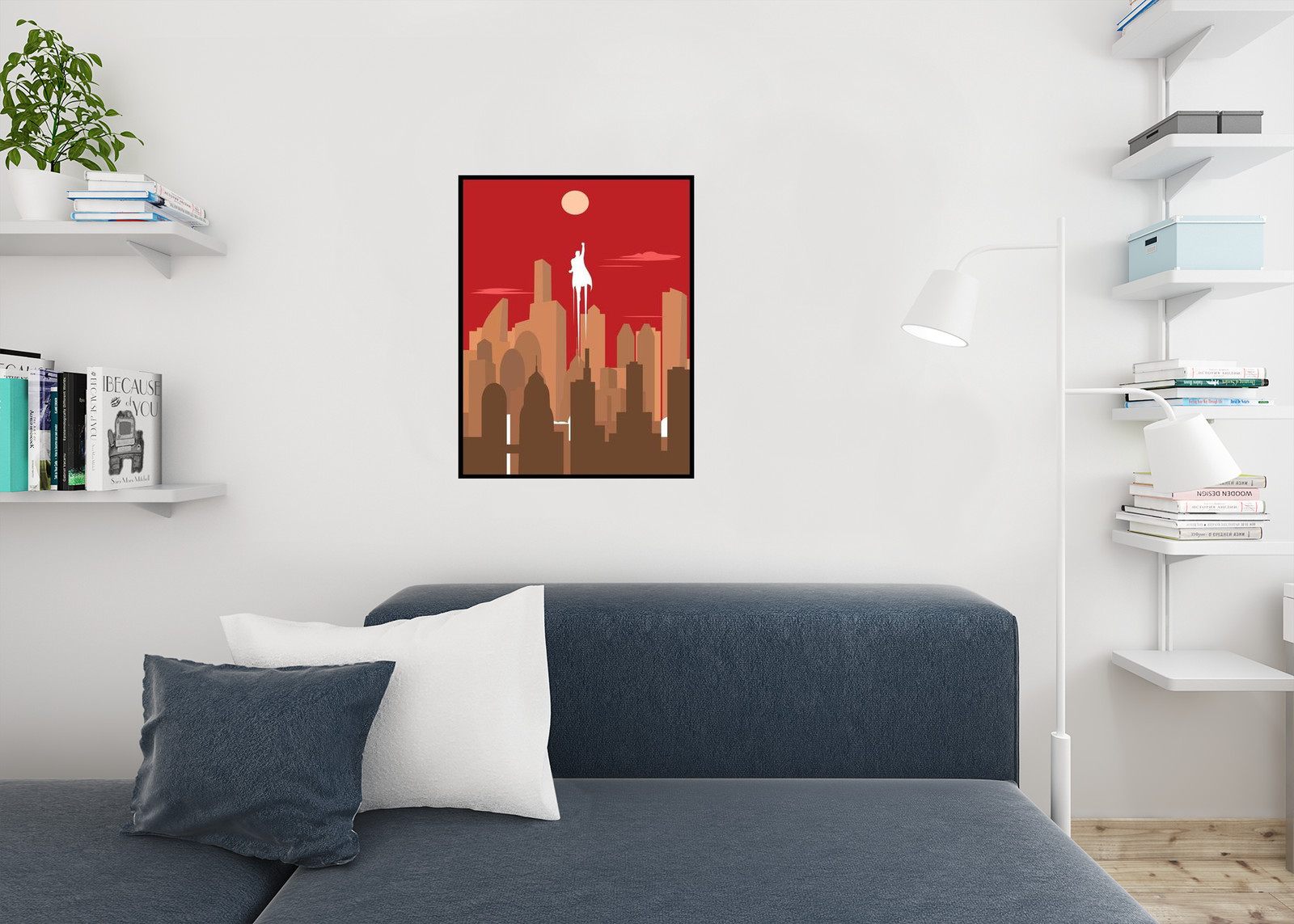 Superhero Silhouette Art Deco Skyline Retro Art Print Poster 24×36 inch