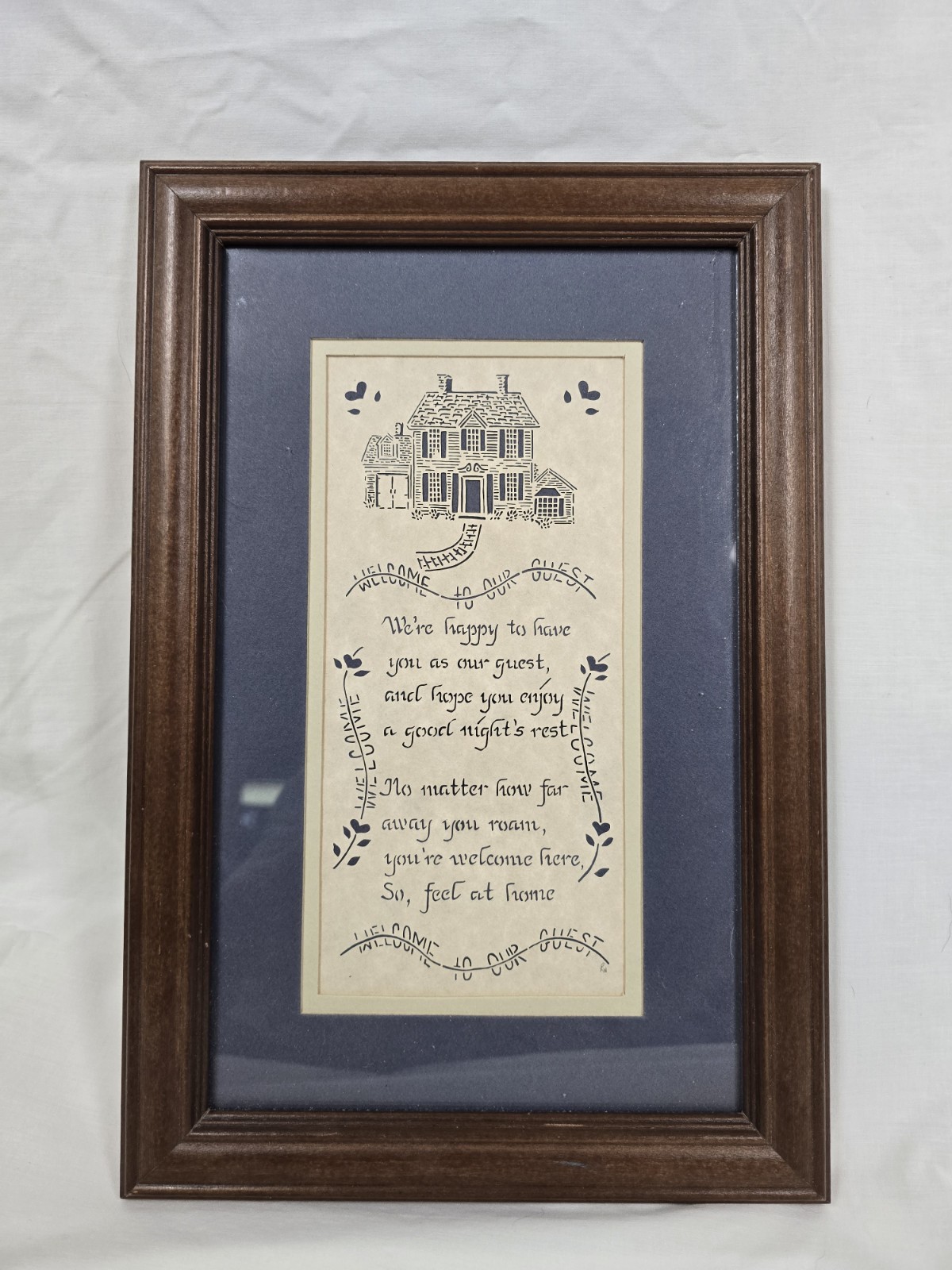 Vintage 1990’s Blue Welcome Poem Sign Guest Grandma Granny Cottage Core Blue