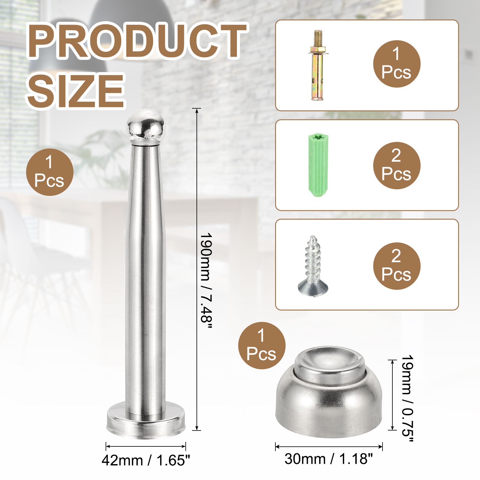 7.5″ Magnetic Door Stoppers, Wall Floor Mounted Door Catch Holder, Silver