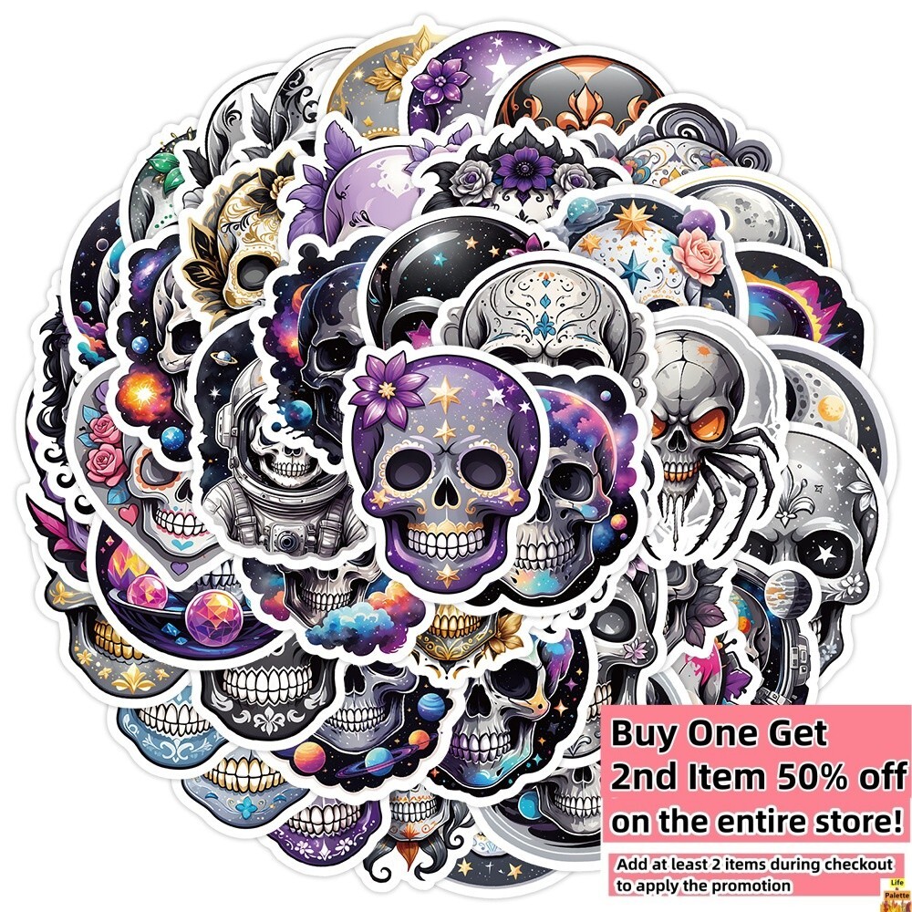 50 Pcs Stickers Halloween Skull Laptop Luggage Skateboard Car Graffiti Vinyl DIY