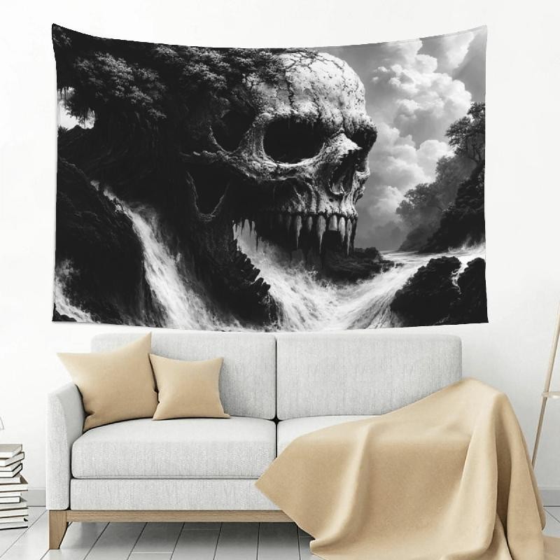Gothic Skull Tapestry 60x40in Black White Forest Wall Decor