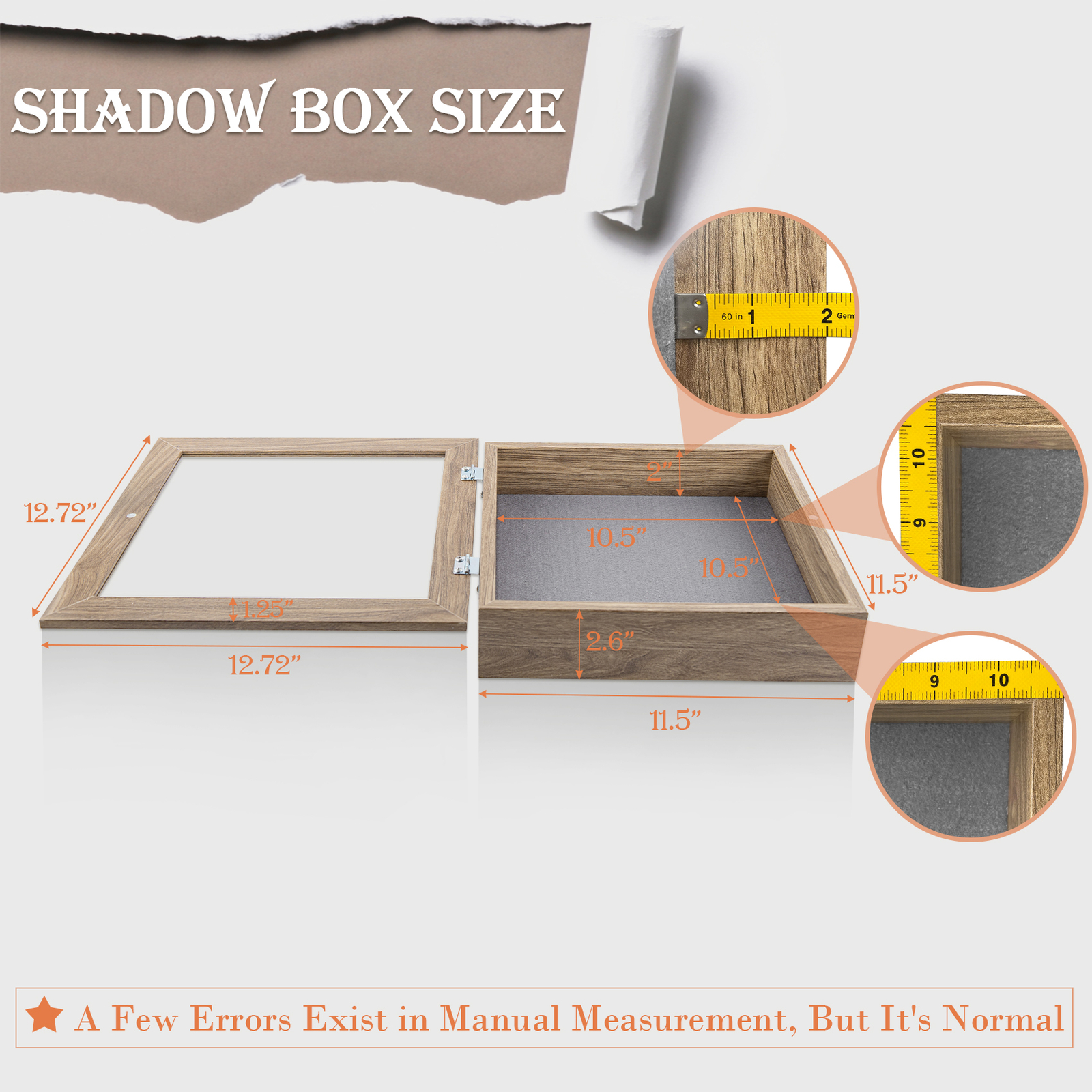 8×8 8×10.5 11×11 11×14 Shadow Box Frame Display Case 2″ Depth Collages Mementos