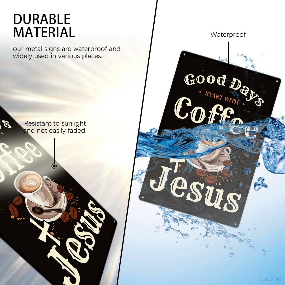 CEAXIART Vintage 12×8 Inches, Good Days Start With Coffee And Jesus Sign