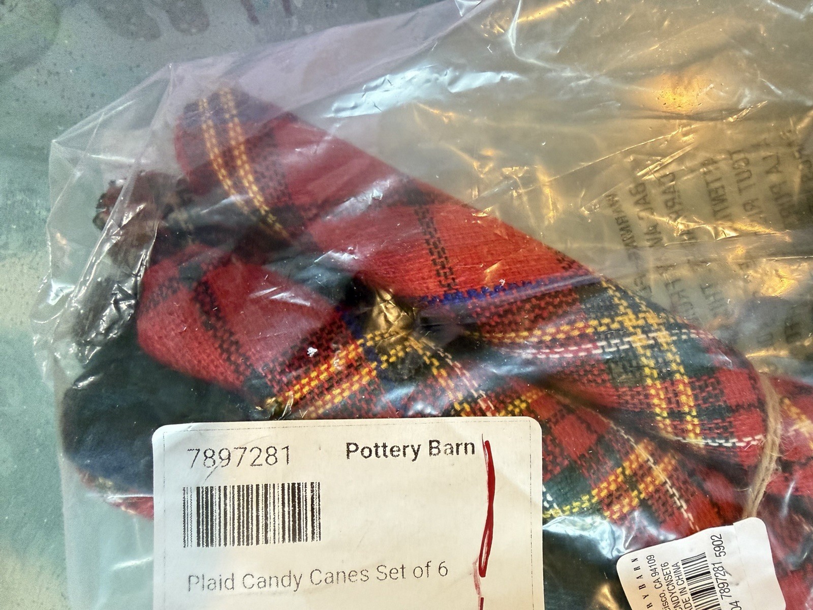 6 Pottery Barn Plaid Candy Canes Christmas New w tags