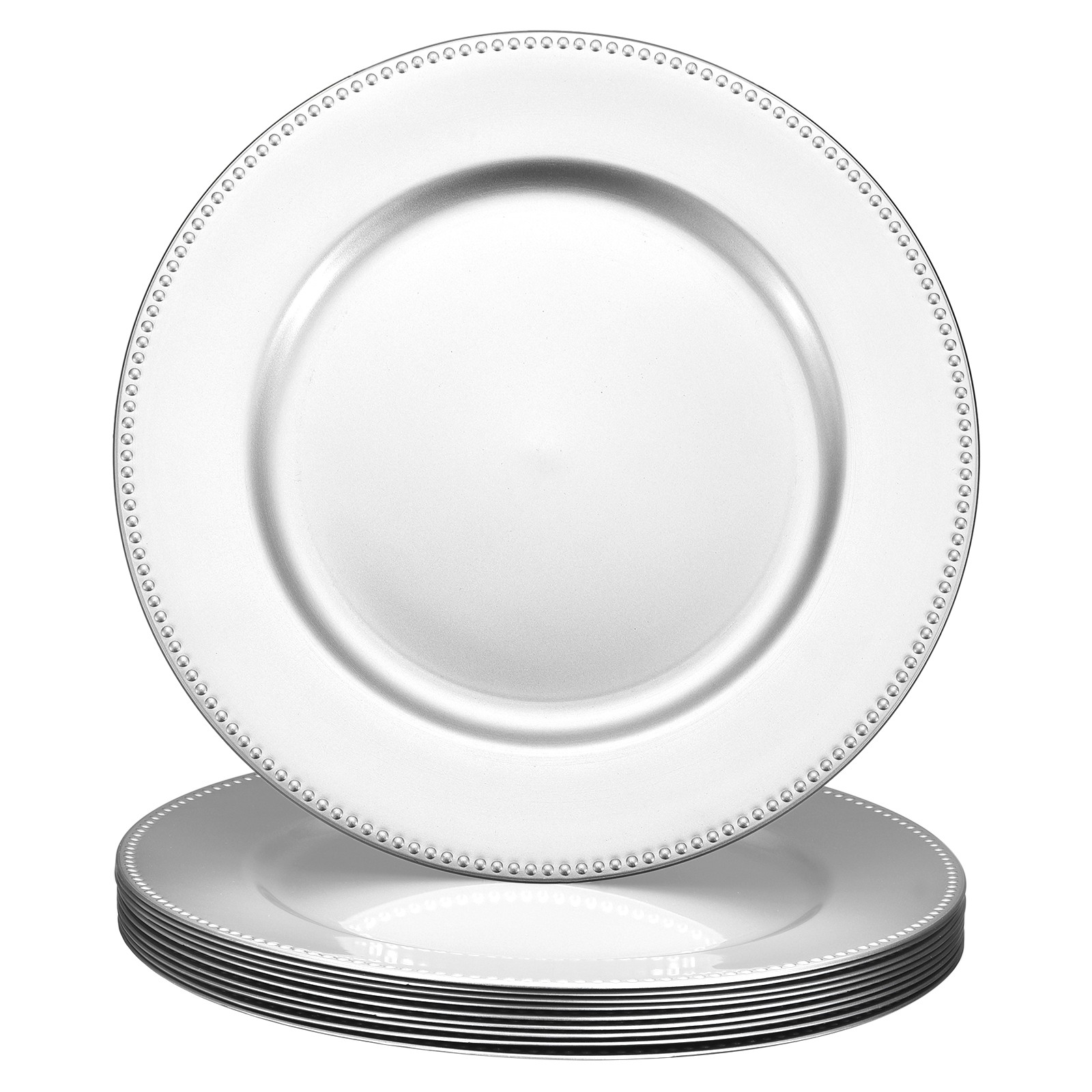 10pcs Plastic Charger Plates Round Plate Chargers for Wedding Party Silver