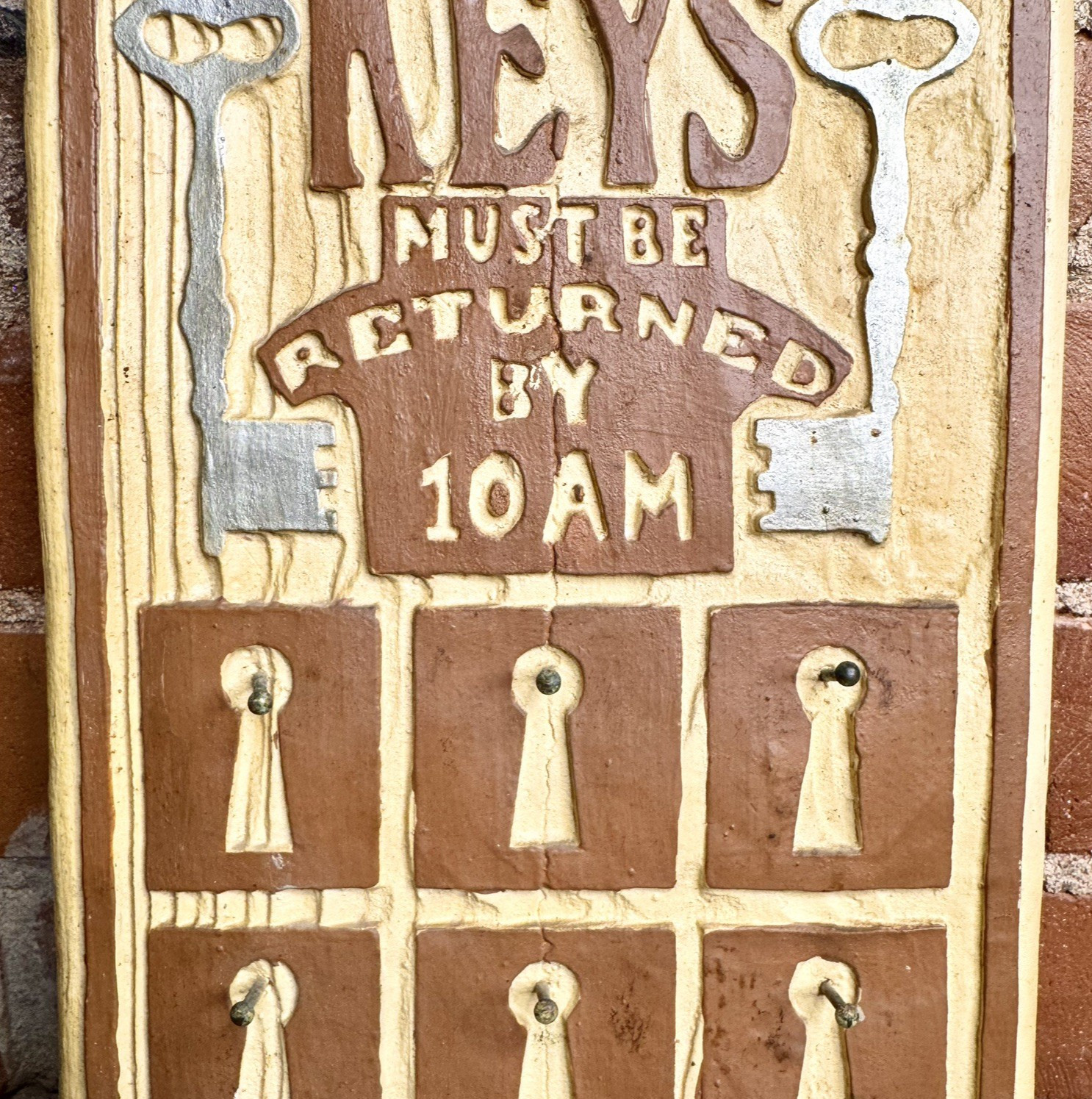 Vintage Rustic Key Hook Holder Wall Rack “All Keys Must Be Returned By 10AM”