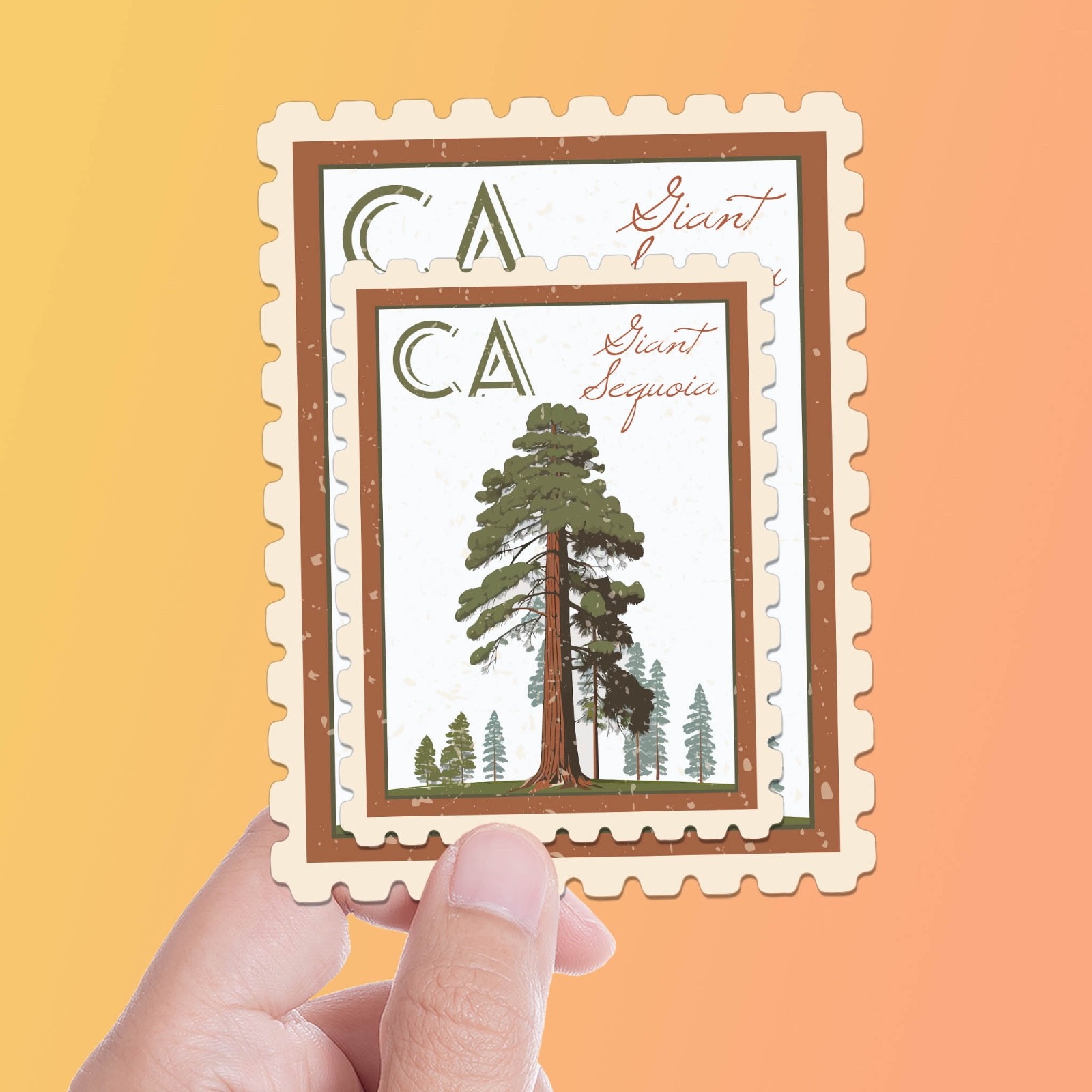 California Giant Sequoia State Tree Sticker- CA Vintage Stamp Decal