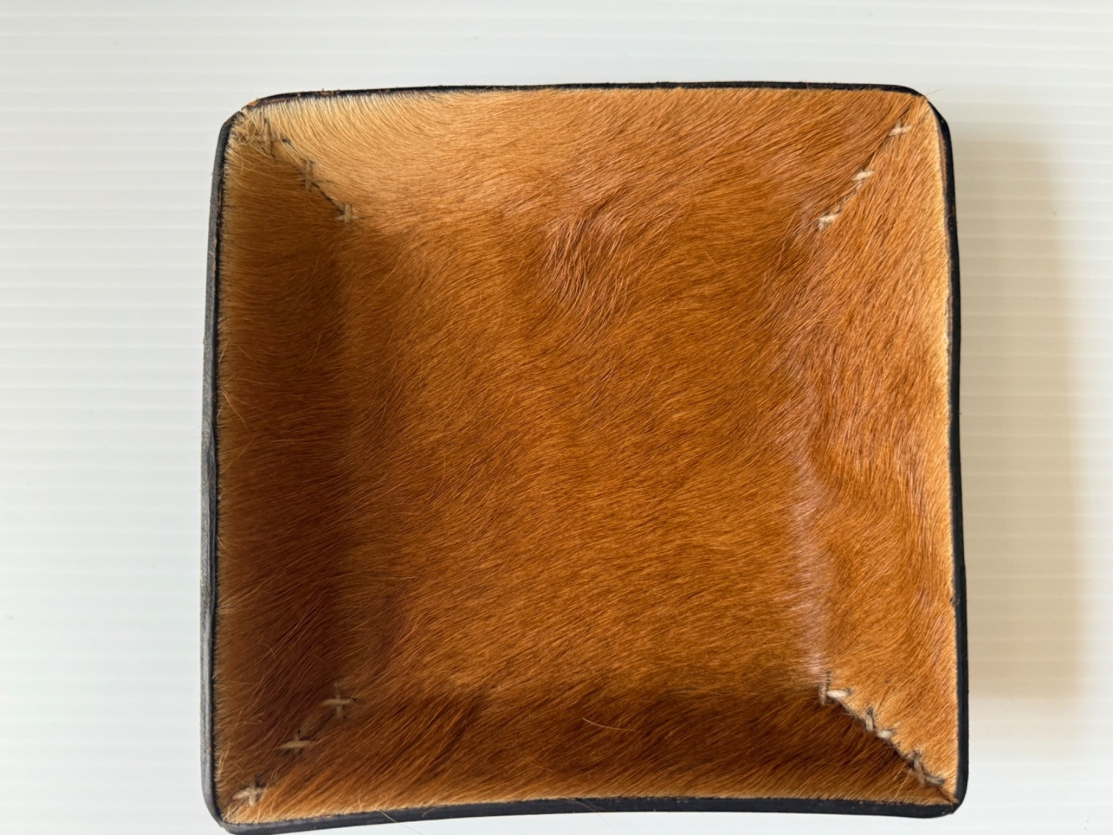handmade stitched genuine cowhide leather square trinket valet catchall tray