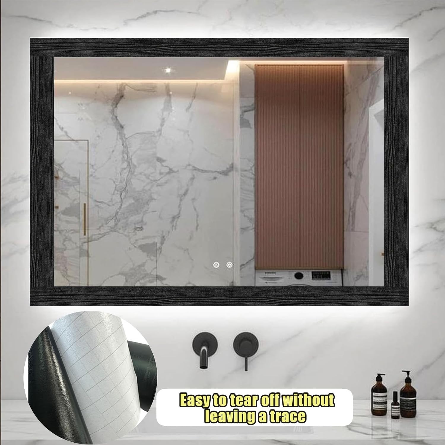 10M Waterproof Removable Black Wood Grain Wallpaper – Elegant Border Design