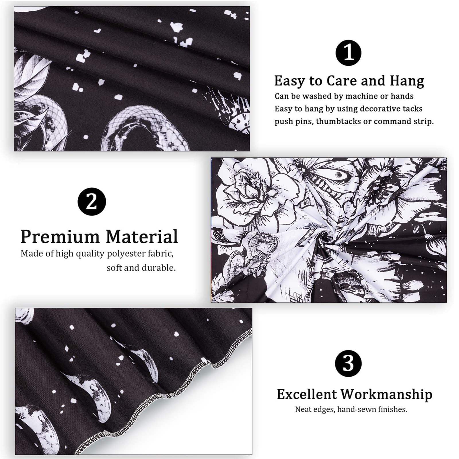 Black and White Gothic Tapestry for Bedroom Aesthetic, Skeleton Goth Witchy T…