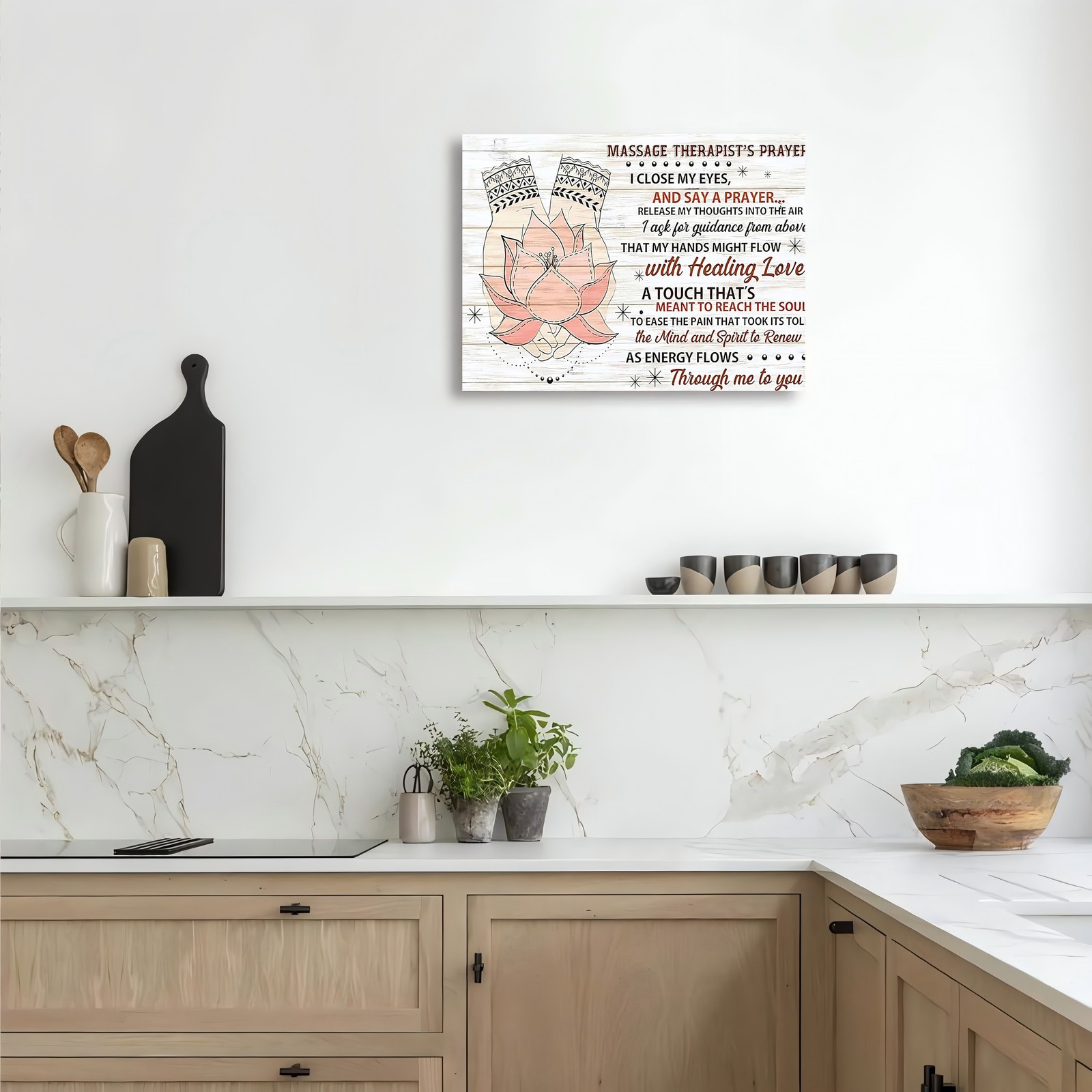 Canvas Art Framed Massage Therapist Prayer Lotus Hands Wood Sign Decor