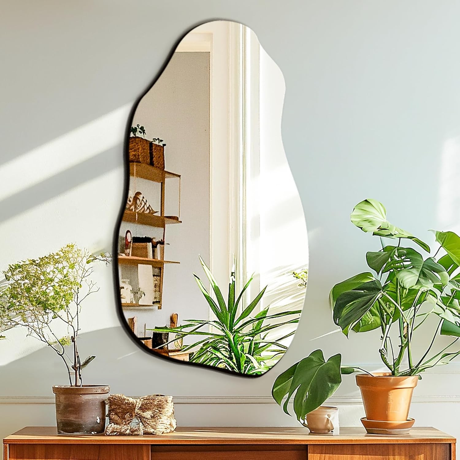 Irregular Asymmetrical Wall Mirror for Living Room Bathroom Entryway, Modern Dec