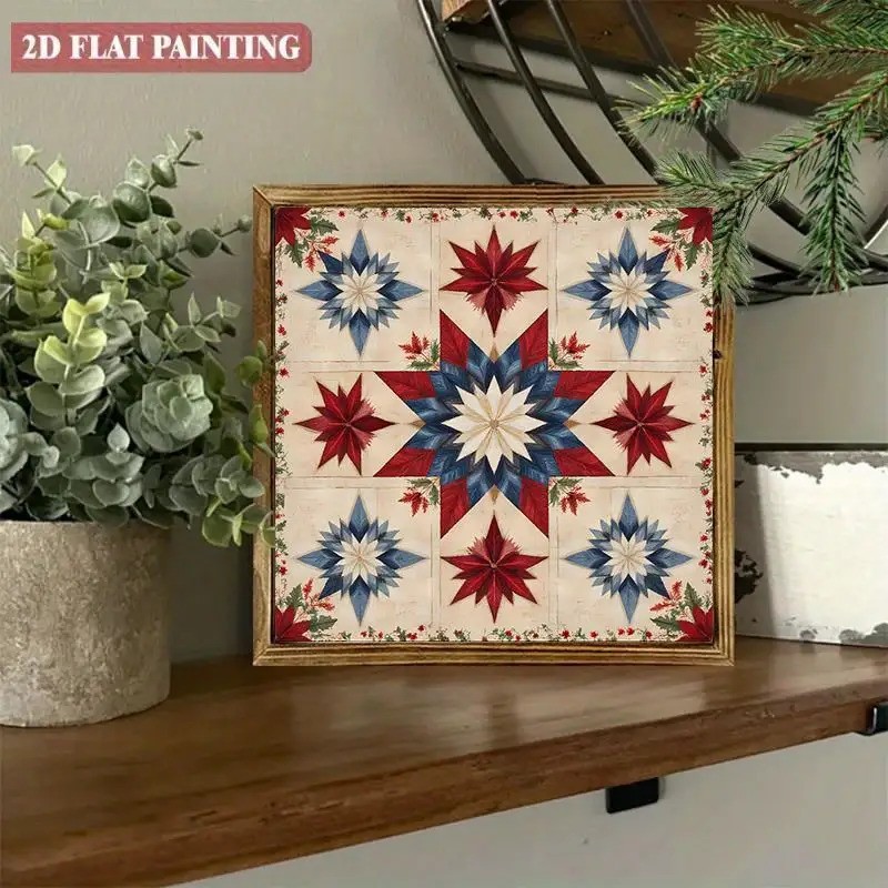 Vintage Star Quilt Wooden Plaque Farmhouse Patriotic American Home Decoration
