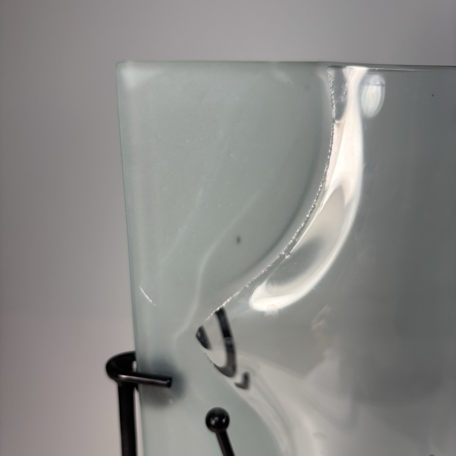 Vtg Fused Both Frosted Clear Glass Vase In Metal Branch Stand Art Nouveau
