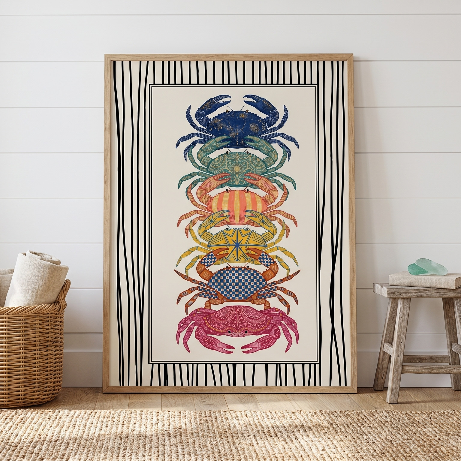 Japanese Crab Poster Folk Art Colorful Sea Life Kitchen Wall Decor Print