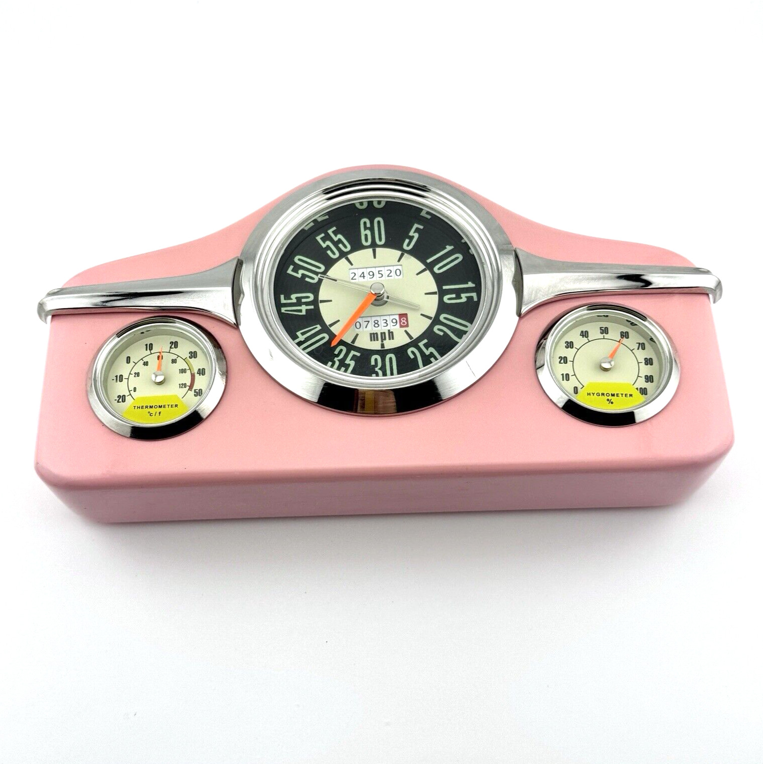 Retro Car 3-in-1 Dashboard Style Clock Thermometer Hygrometer Pink RARE!