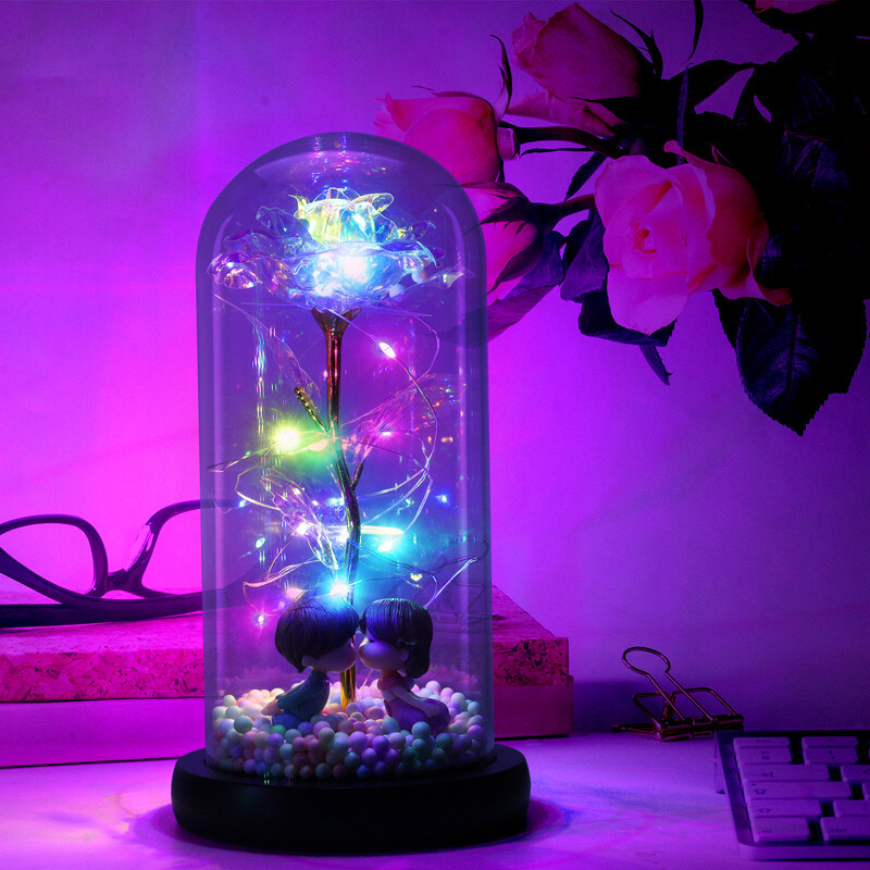 Flower In Glass Dome Eternal Forever Galaxy Rose LED Light Mother’s Day Gifts